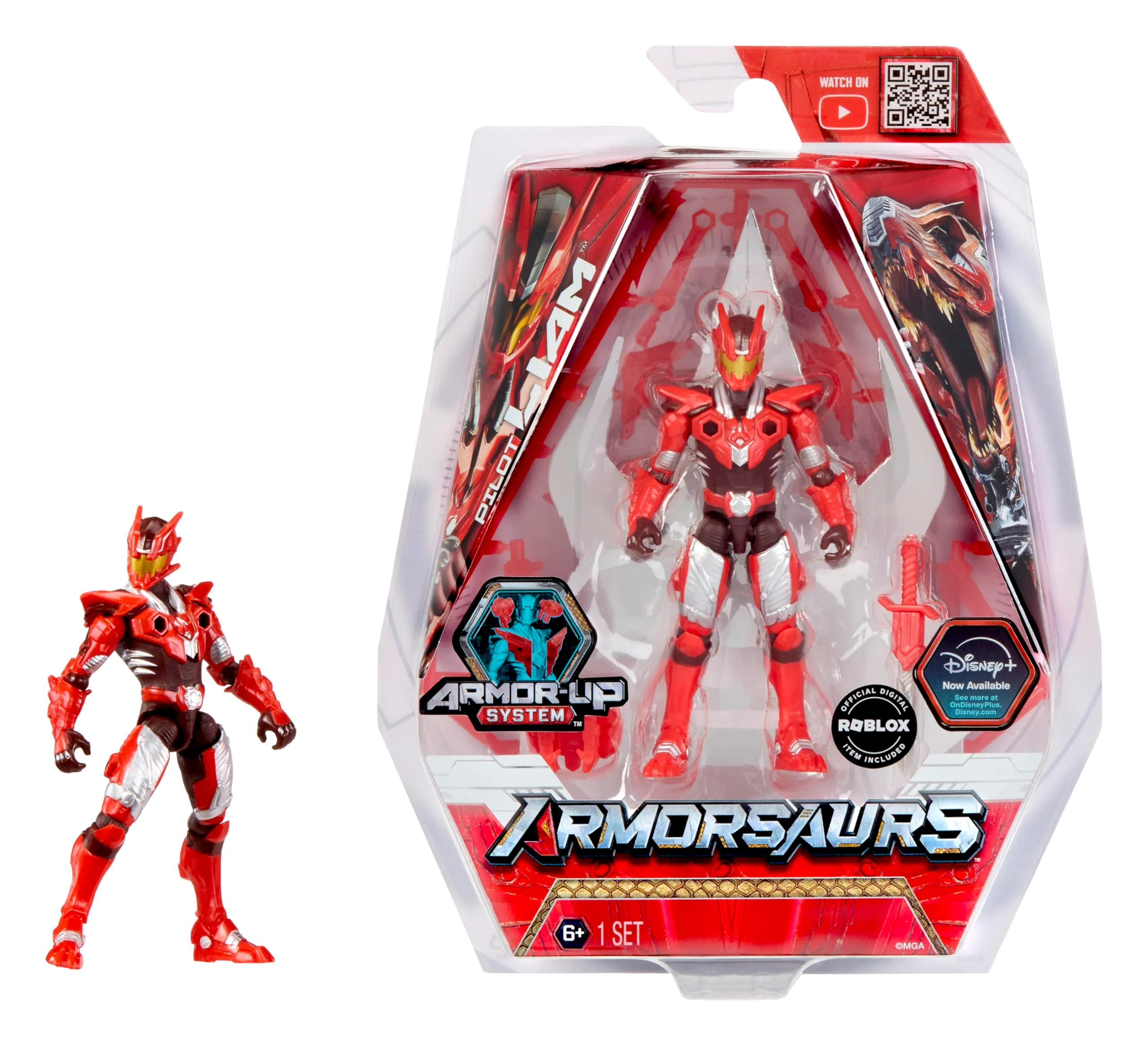 T-Rex Pilot Liam Roberts - 9.5cm Poseable Action Figure with Interchangeable Armour Pieces and Transforming Accessory, Suitable for Children Ages 6+