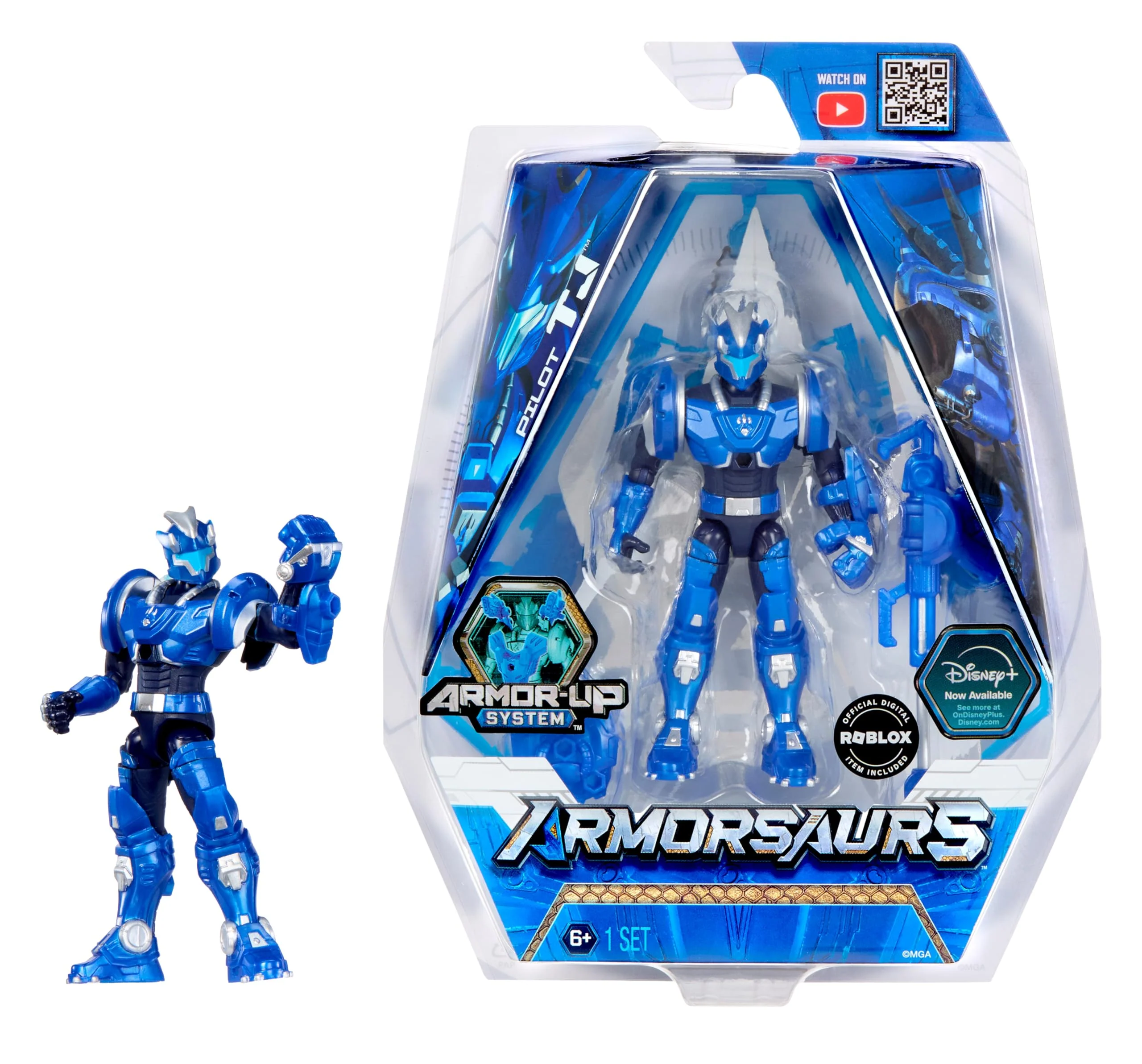 Triceratops Pilot TJ - 9.5cm Poseable Action Figure with Interchangeable Armour Pieces and Transforming Accessory, Suitable for Children Ages 6+