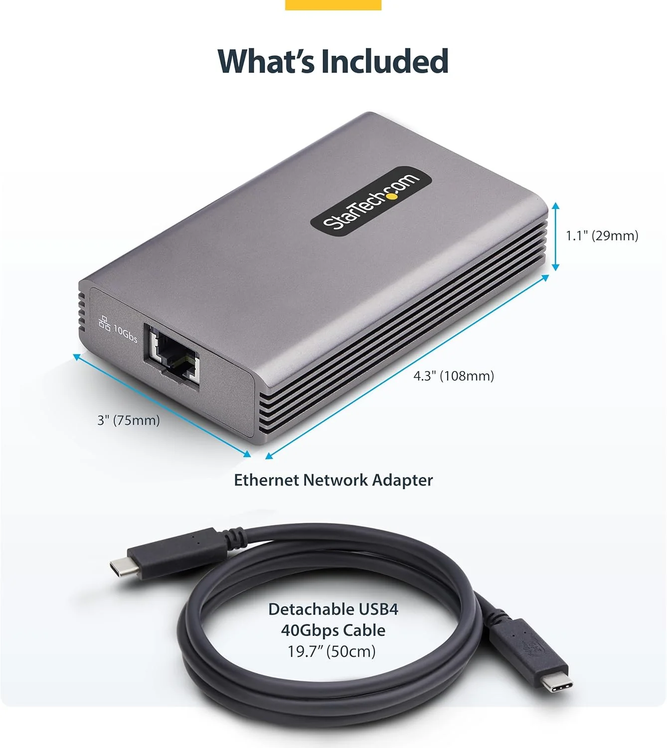 StarTech 10GbE USB4 Ethernet Adapter, External 10Gb Network Card, Thunderbolt 3/4 / 5 Compatible, 10/5/2.5/1Gbps /100Mbps, For Mac/Windows - Image 2