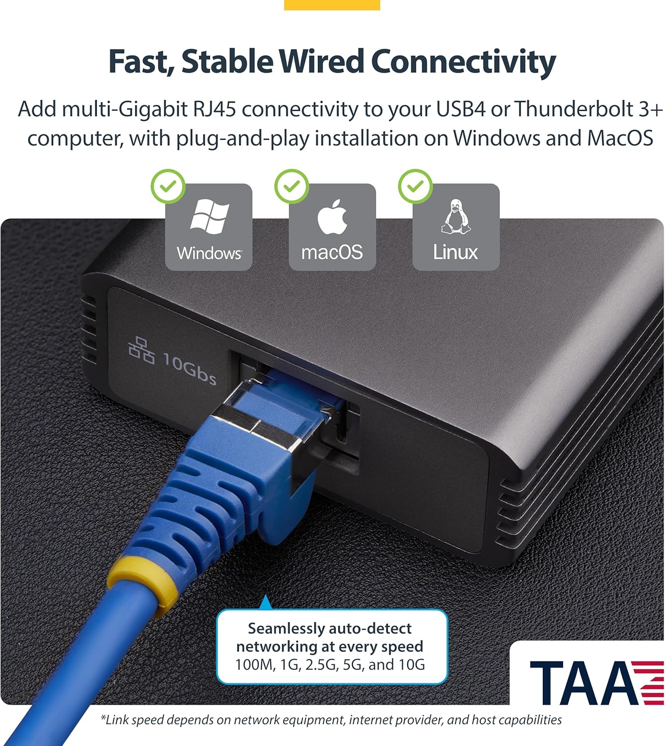 StarTech 10GbE USB4 Ethernet Adapter, External 10Gb Network Card, Thunderbolt 3/4 / 5 Compatible, 10/5/2.5/1Gbps /100Mbps, For Mac/Windows - Image 3