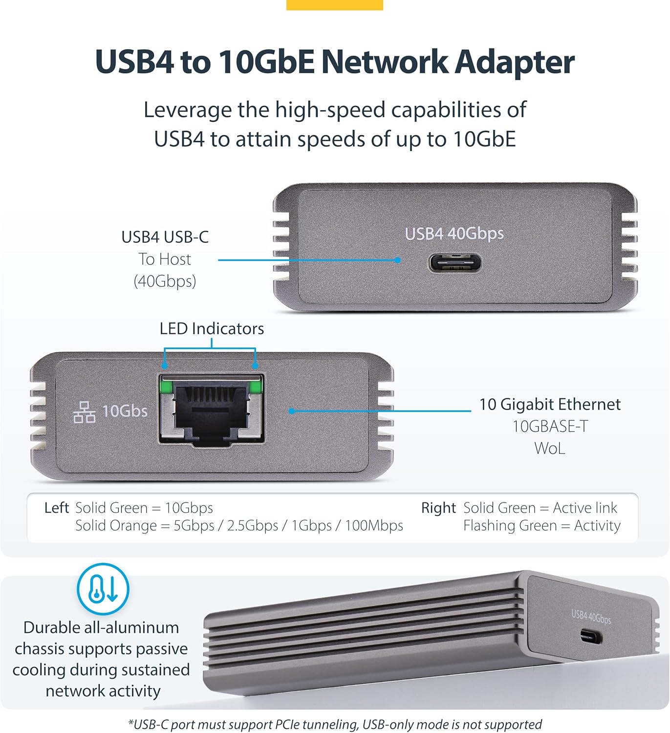 StarTech 10GbE USB4 Ethernet Adapter, External 10Gb Network Card, Thunderbolt 3/4 / 5 Compatible, 10/5/2.5/1Gbps /100Mbps, For Mac/Windows - Image 4