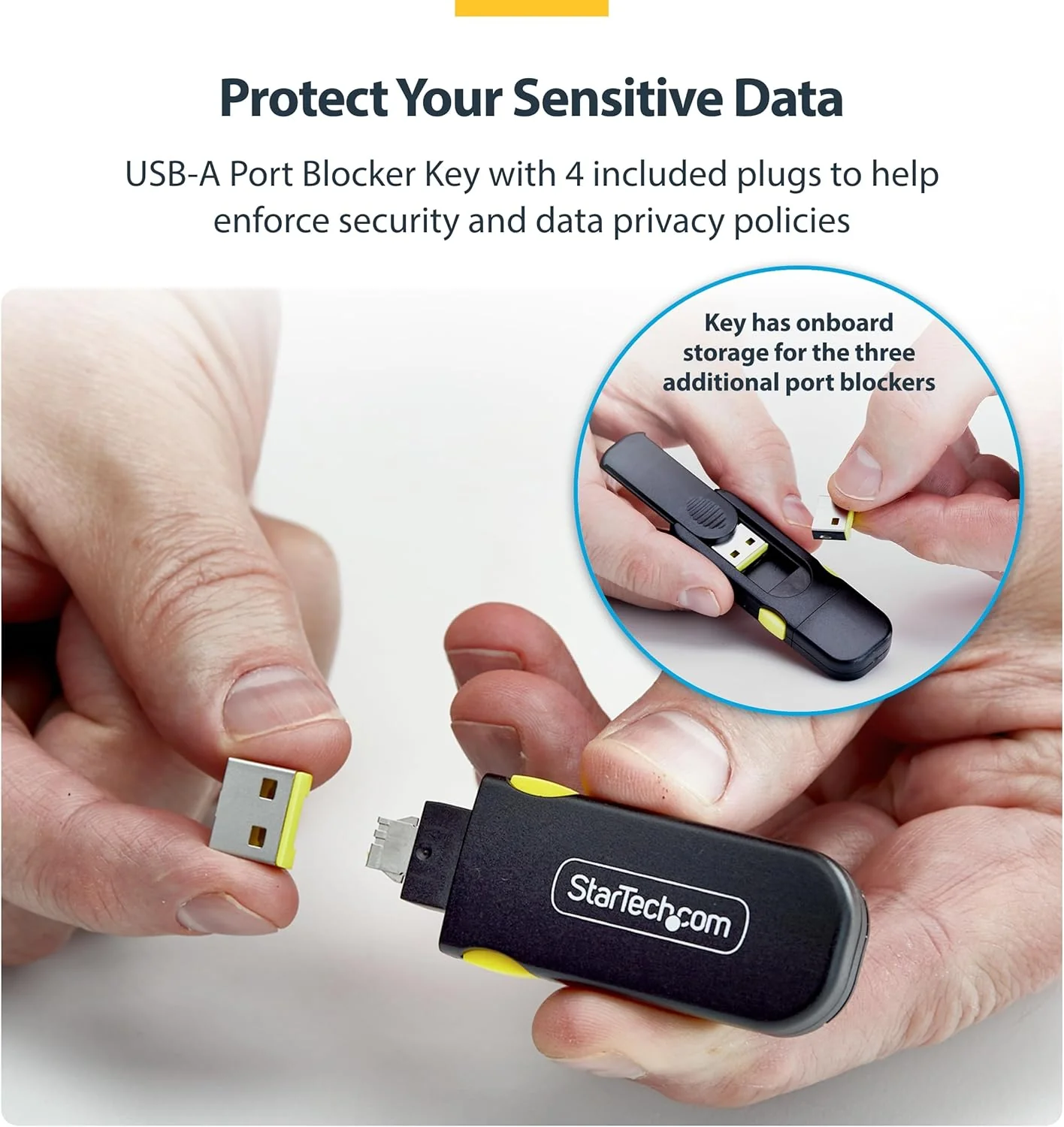 StarTech USB-A Port Blocker Key with 4x Latching USB-A Dust Cover Plugs, Snap-In Port Protectors for Laptops and Computers - Image 3