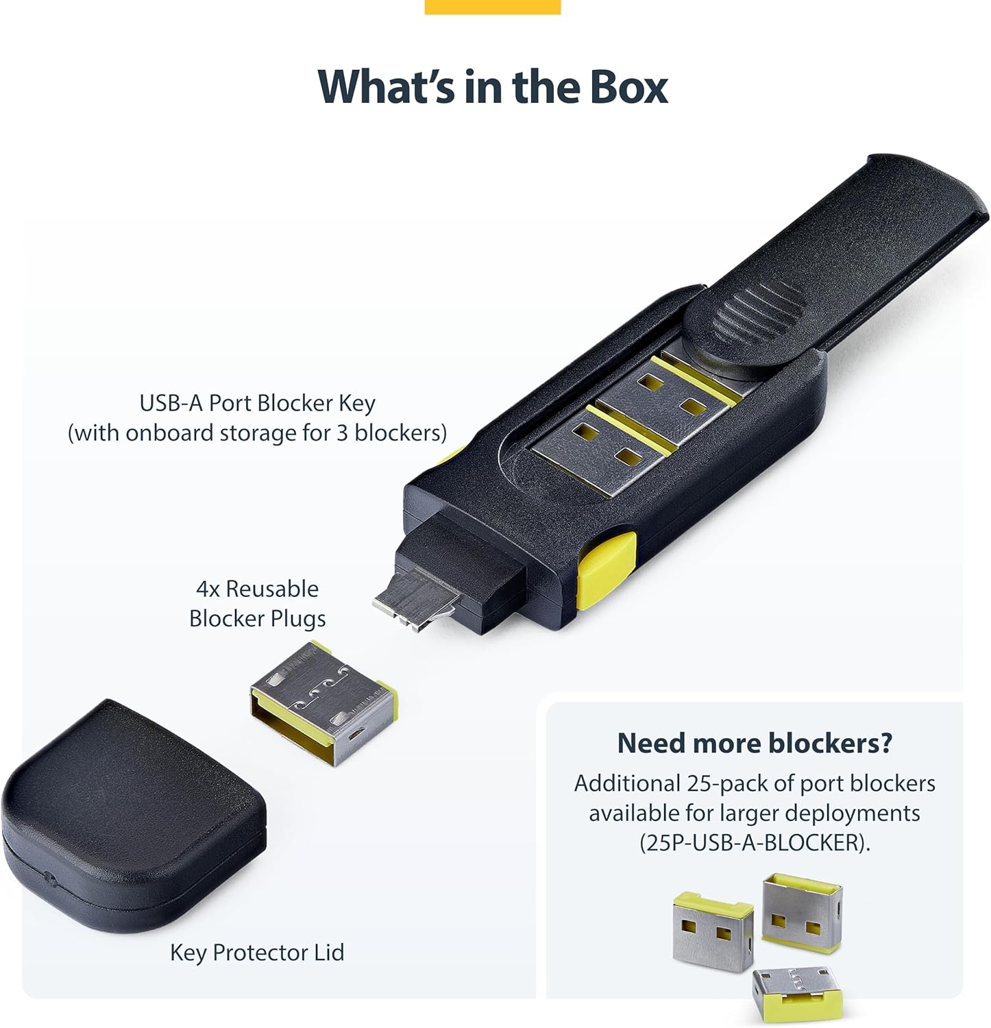 StarTech USB-A Port Blocker Key with 4x Latching USB-A Dust Cover Plugs, Snap-In Port Protectors for Laptops and Computers - Image 4