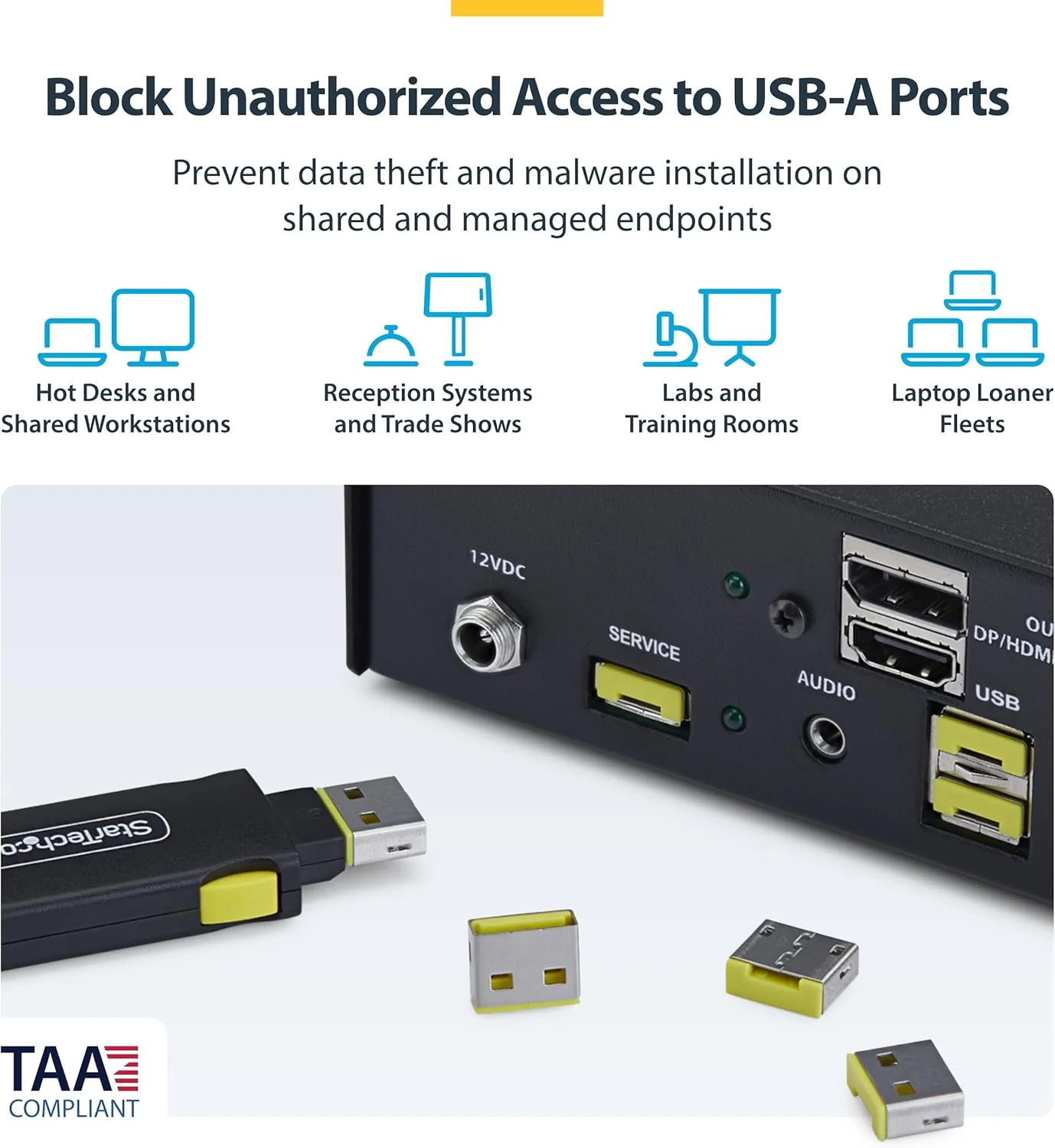 StarTech USB-A Port Blocker Key with 4x Latching USB-A Dust Cover Plugs, Snap-In Port Protectors for Laptops and Computers - Image 6