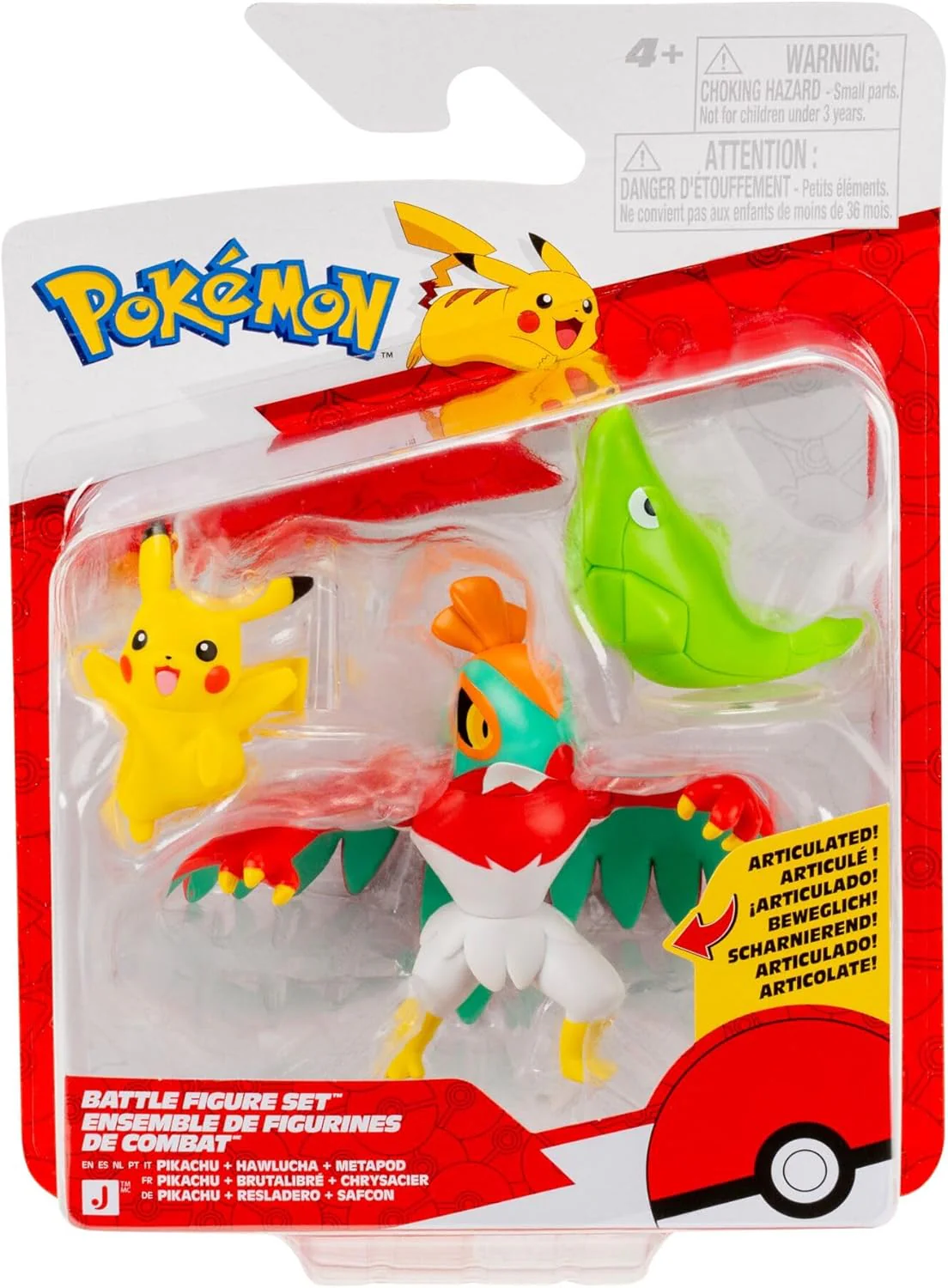 Pokémon Battle Figure 3 Pack - Features 2-Inch Metapod (with Stand) and Pikachu plus 3-Inch Hawlucha Battle Figures - Image 5