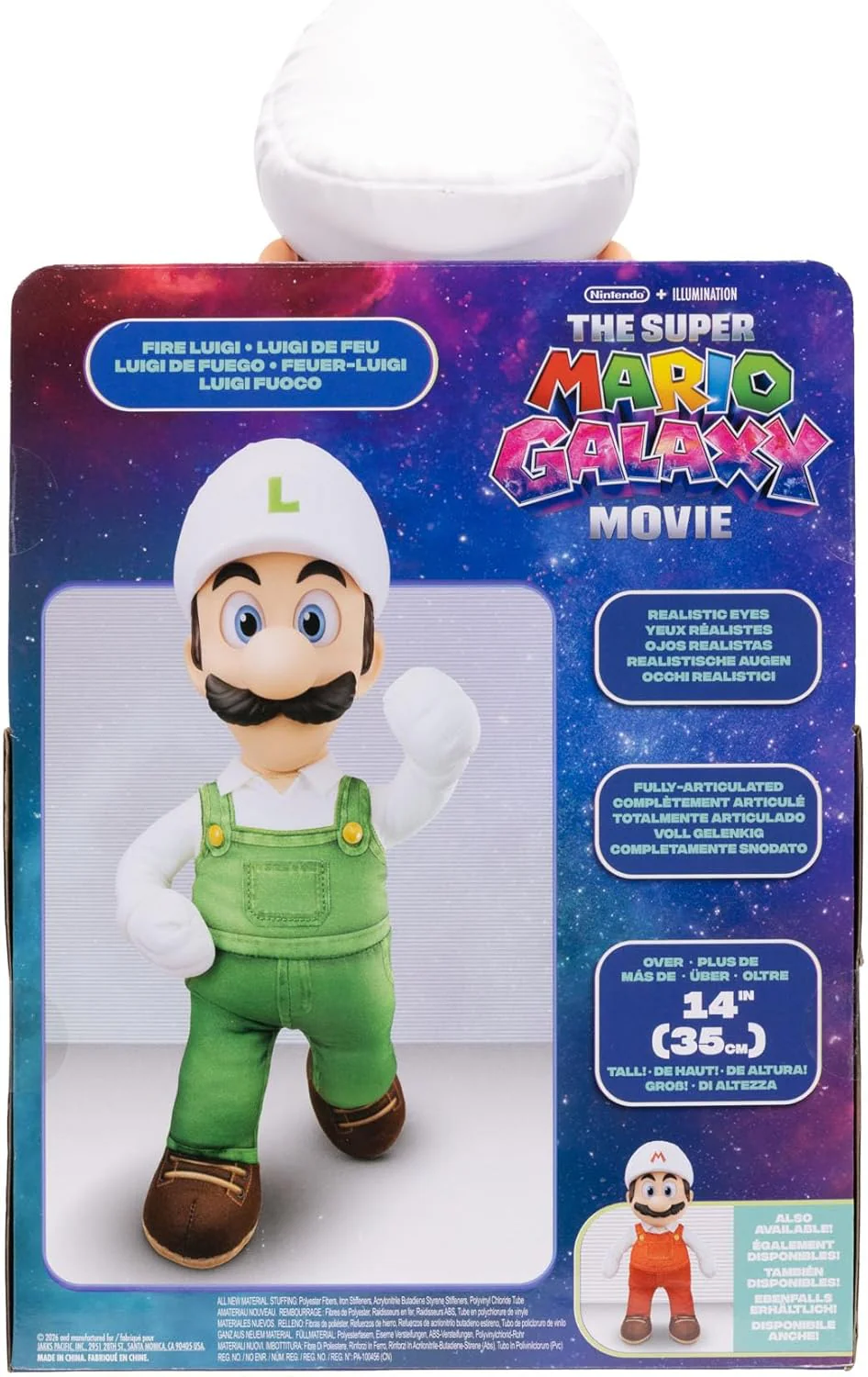 The Super Mario Galaxy Movie Fire Luigi Poseable Plush 15" / 38cm, Officially Licensed by Jakks Pacific, Plush with Sculpted Roto Head, Nintendo Collectible Plush, for Ages 3+ - Image 7