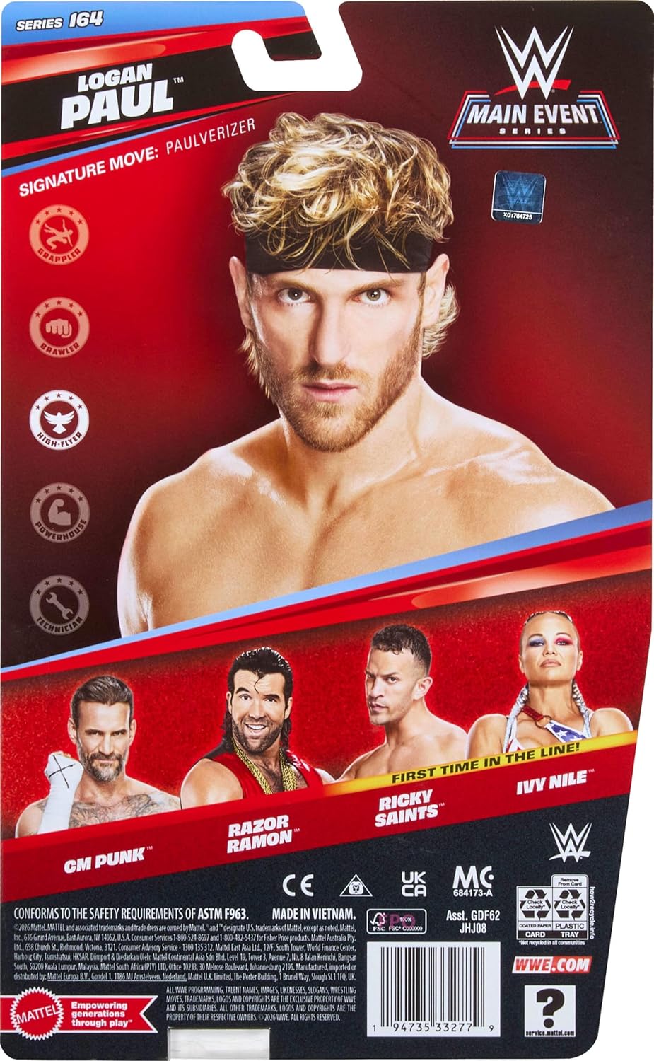 Mattel WWE Logan Paul Action Figure, Main Event Series #164, 6-inch Collectible Superstar with 14 Articulation Points & Life-Like Look, JHJ08 - Image 5