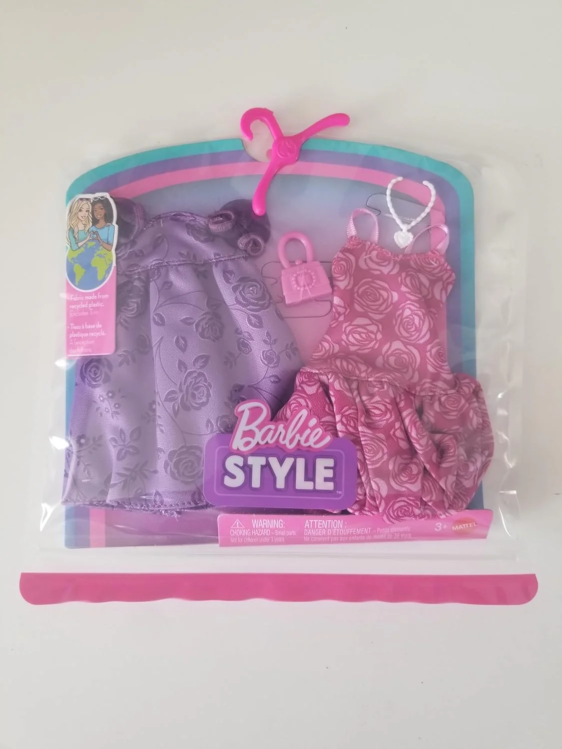 Barbie Style Fashion Pack, 2 Floral Outfits Pink and Purple with Accessories for Doll Barbie - Image 2
