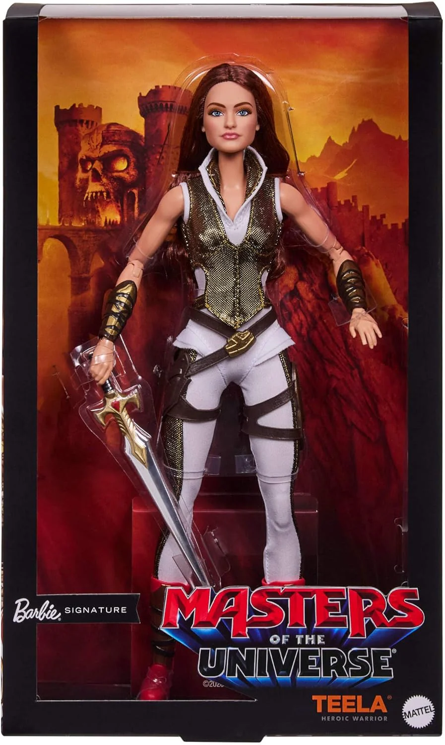Barbie Signature-Puppe, Teela-Sammelfigur im Jumpsuit, mit Schwert, Puppenständer und Display-Verpackung, Motu Film-Thema, JKG65 - Image 5