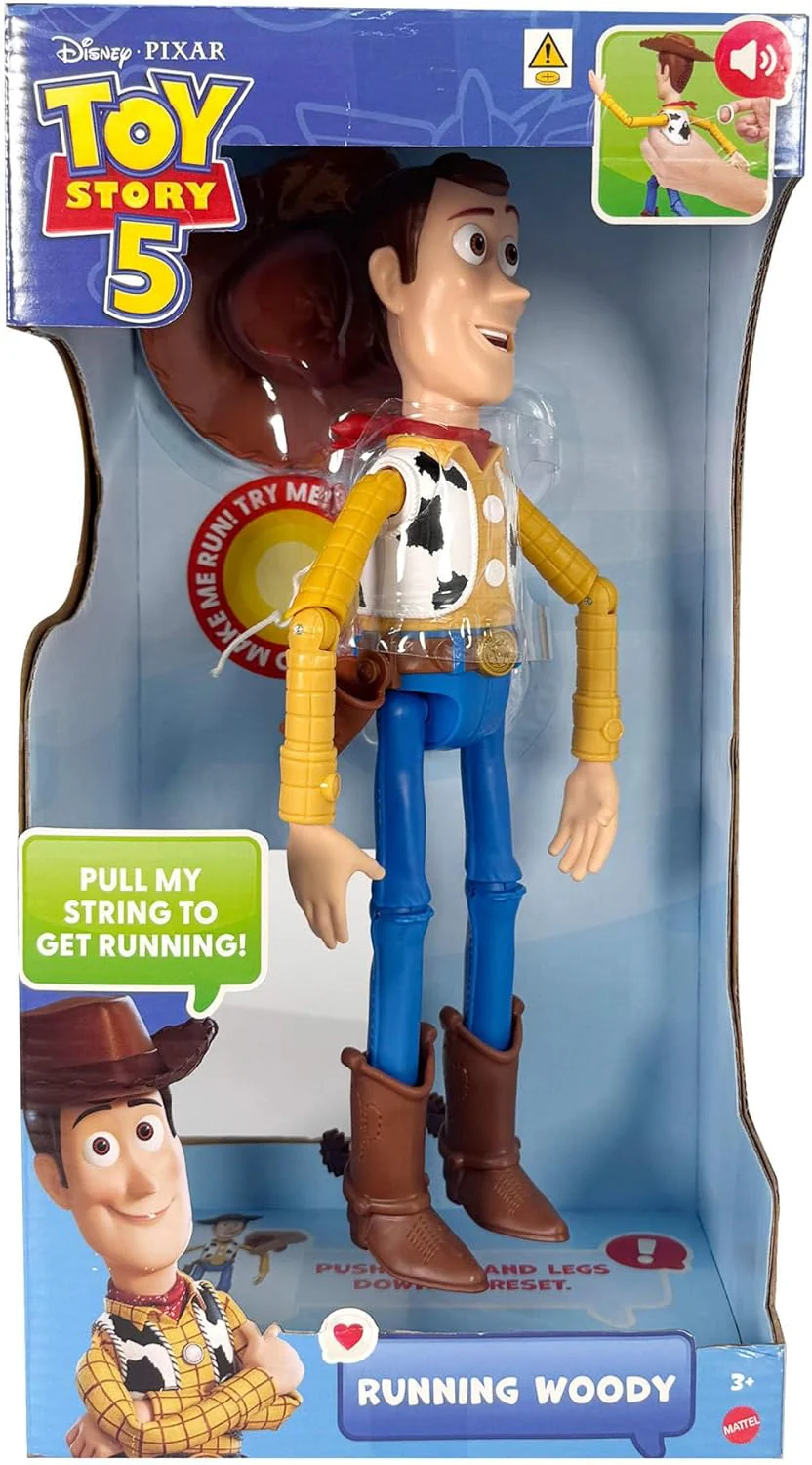 Mattel Disney Pixar Toy Story 5 - Running Woody, action figure da 30+ cm con 50 frasi e suoni dal film, tirando la cordicella Woody muove braccia e gambe velocemente, 3+ anni, JKL95 - Image 7