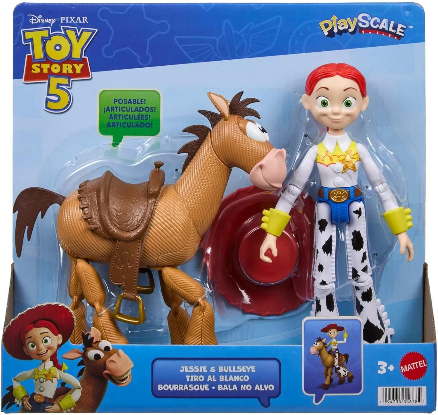 Mattel Disney and Pixar Toy Story 5 Playscale Posable 7 Inch Action Figures 2 Pack, Jessie & Bullseye, Removable Cowboy Hat, JKV21 - Image 3