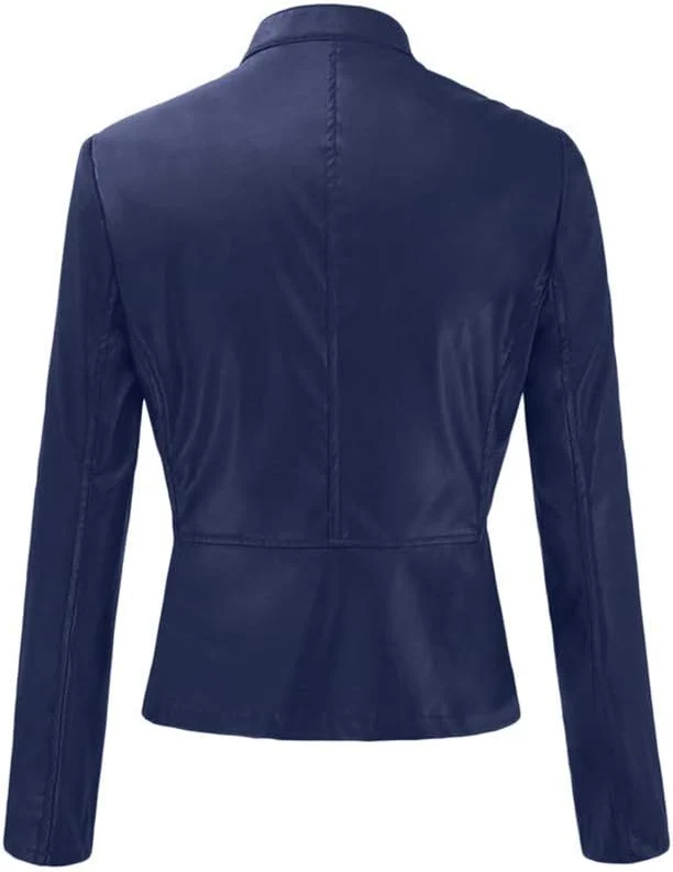 Leather Jackets for Womens,Zipper Button Down Solid Color Crop Leather Coats Fashion Punk Lepel Motor Jacket - Image 2