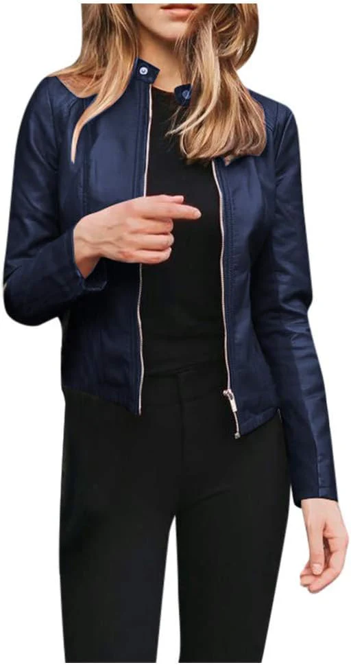 Leather Jackets for Womens,Zipper Button Down Solid Color Crop Leather Coats Fashion Punk Lepel Motor Jacket - Image 4