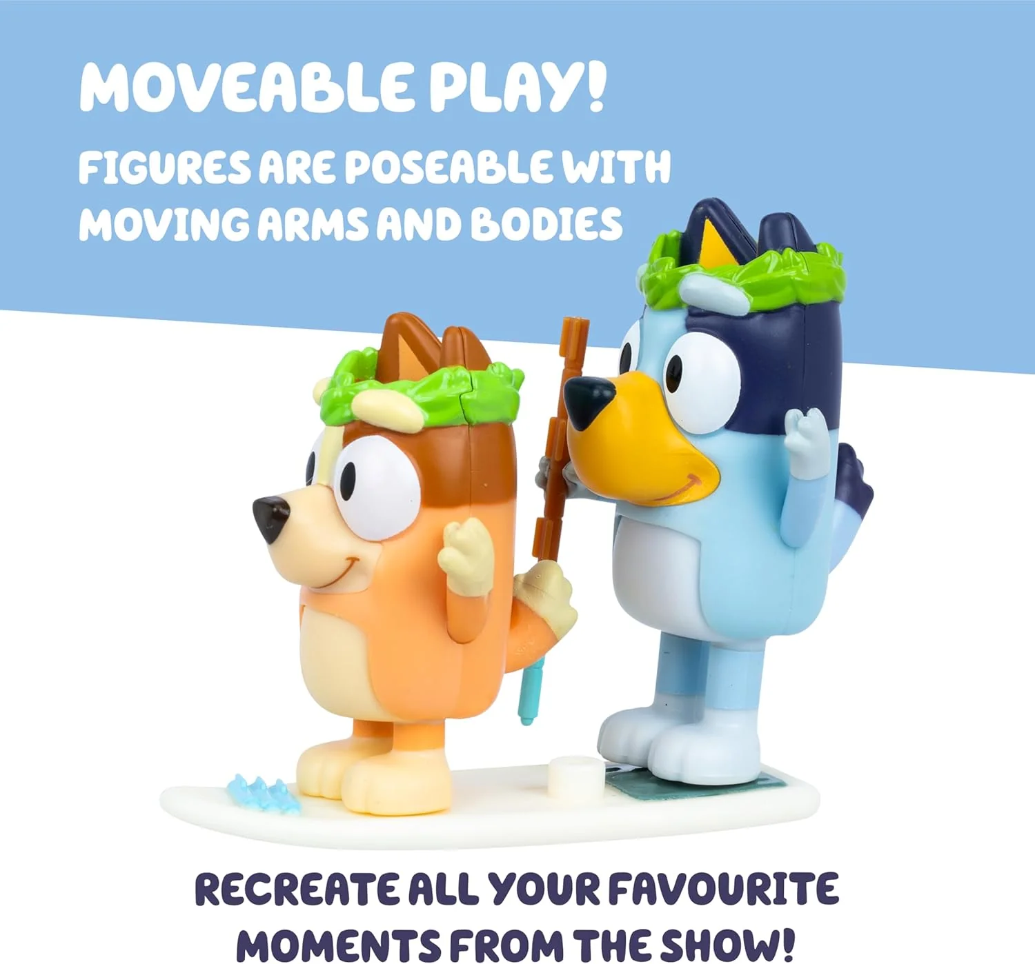 Bluey Figuur 2-pack tapijt eiland. 2 afleveringen thema figuren met bewegende armen en paddleboard accessoires, 2,5-3" (6-7,6 cm) beweegbaar speelgoed voor kinderen. Maak momenten van The Episode Rug - Image 5