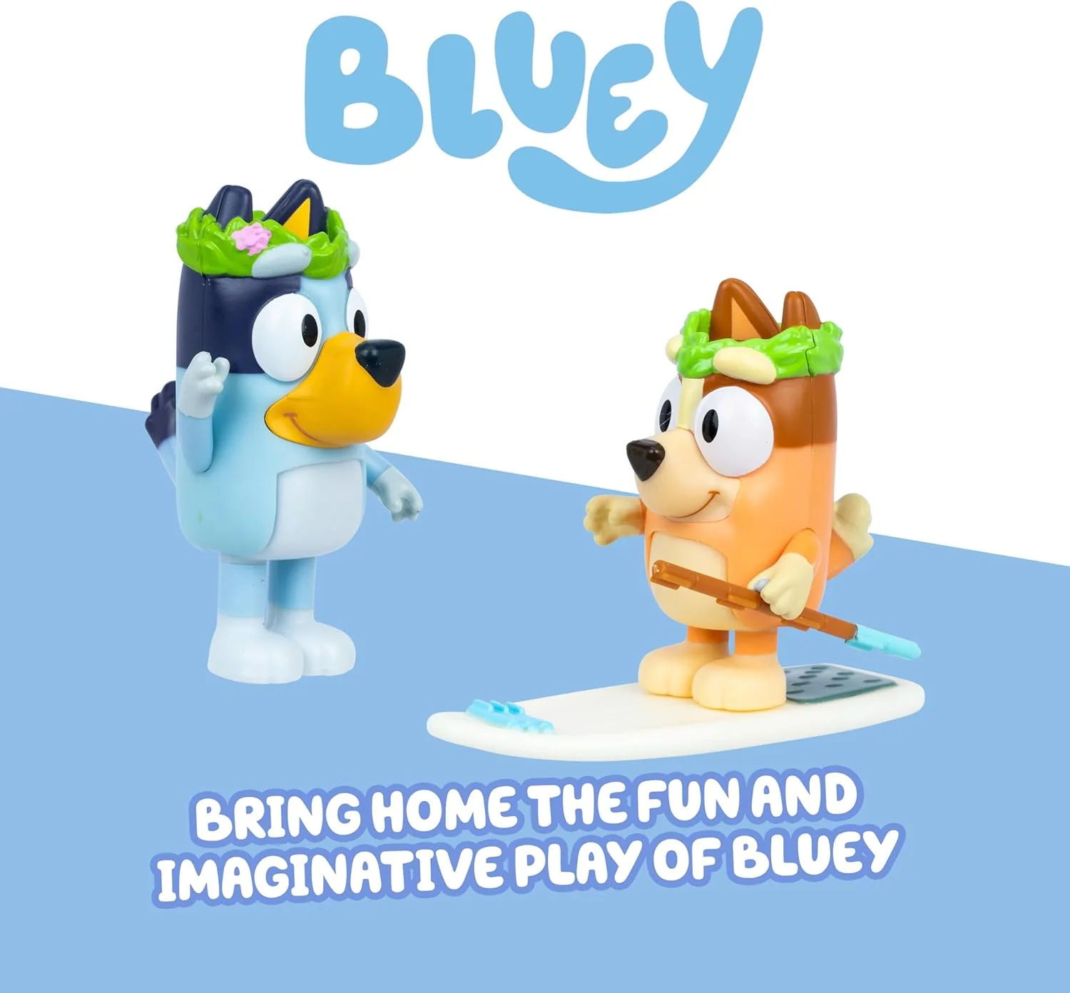 Bluey Figuur 2-pack tapijt eiland. 2 afleveringen thema figuren met bewegende armen en paddleboard accessoires, 2,5-3" (6-7,6 cm) beweegbaar speelgoed voor kinderen. Maak momenten van The Episode Rug - Image 6