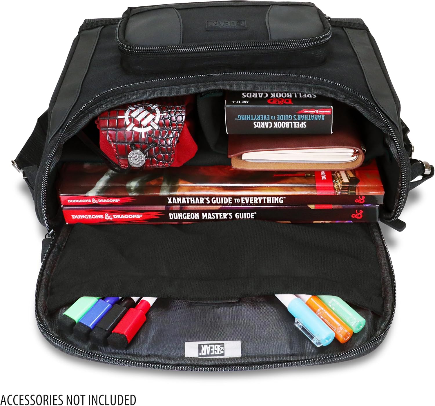 USA Gear Kompakte Reisetasche kompatibel mit Dungeons & Dragons Zubehör - Kleine DND Tasche für RPG Spieler mit Platz für Player’s Handbook, Charakterbögen, Würfel, Marker & Mini-Ausrüstung (Schwarz - Image 2