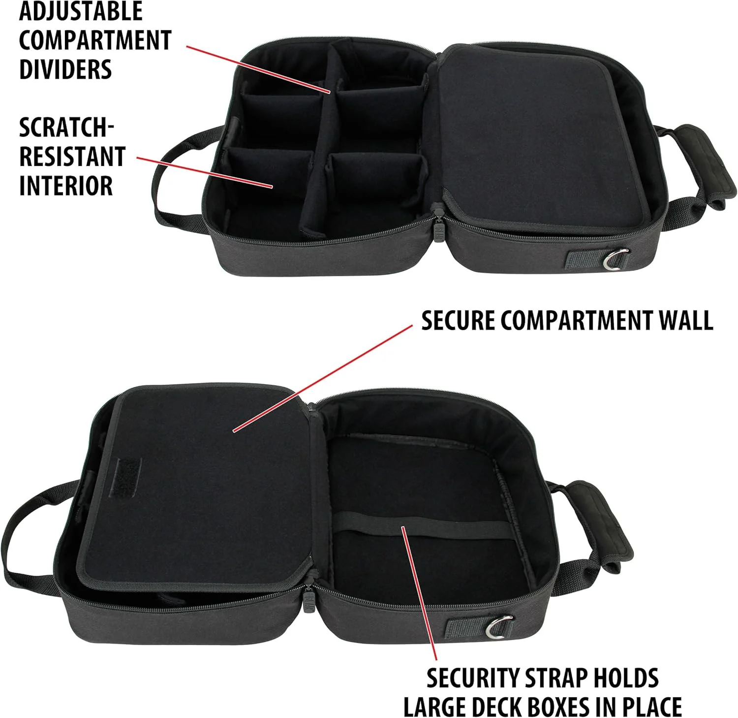 USA Gear Kartendeck-Aufbewahrungstasche, kompatibel mit TCG- und CCG-Kartenspielen – Kartenschutztasche mit Riemen, Anpassbarer Innenraum – Passend für Boxen und lose Karten – Schwarz - Image 3