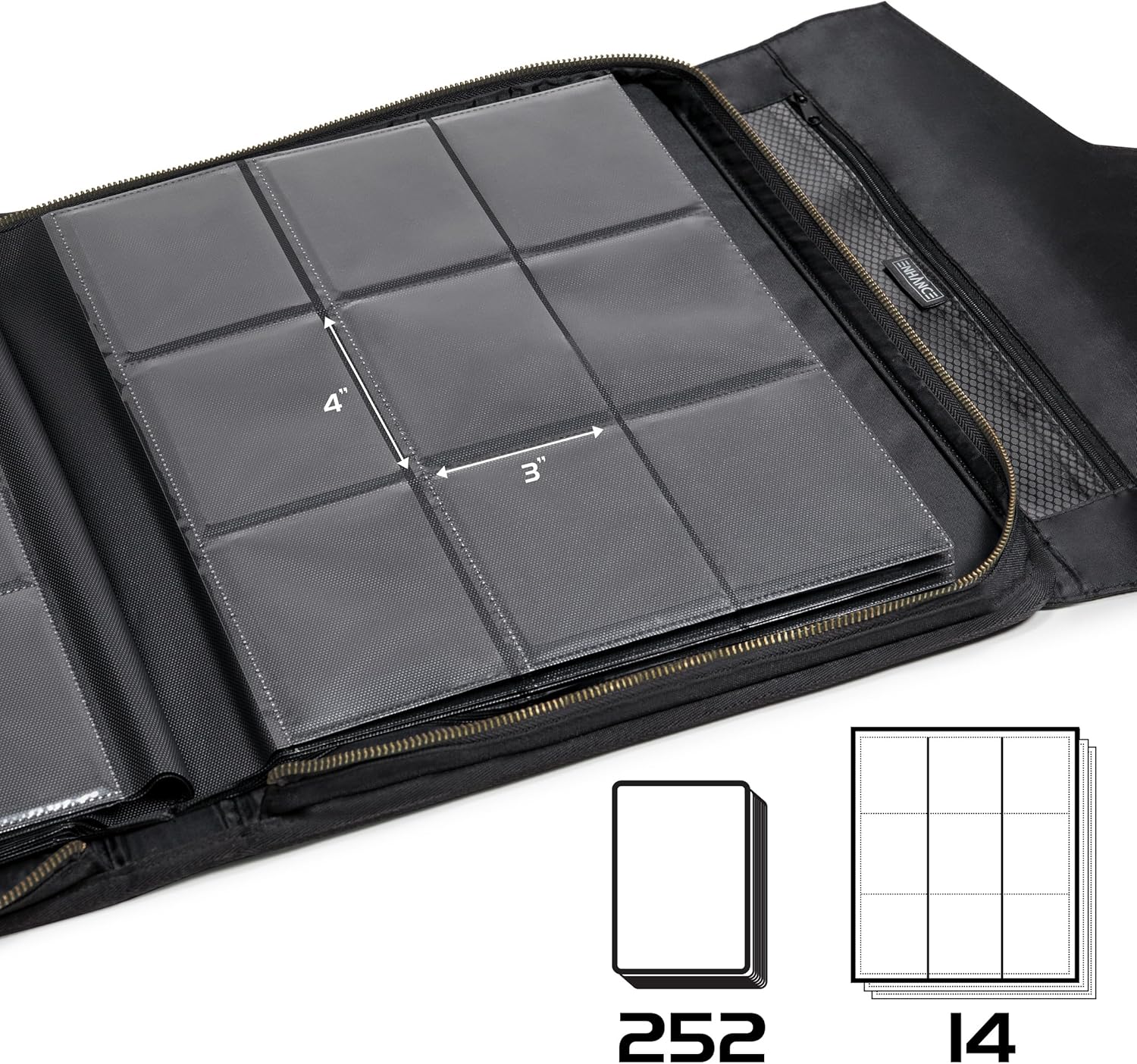 ENHANCE Raccoglitore Standard di Caricamento Dal'alto - Album TCG per 252 carte Toploader con Pagine a 9 Tasche, Esterno Protettivo Premium, Tasca per Tag - Compatibile con Magic the Gathering e Altro - Image 4
