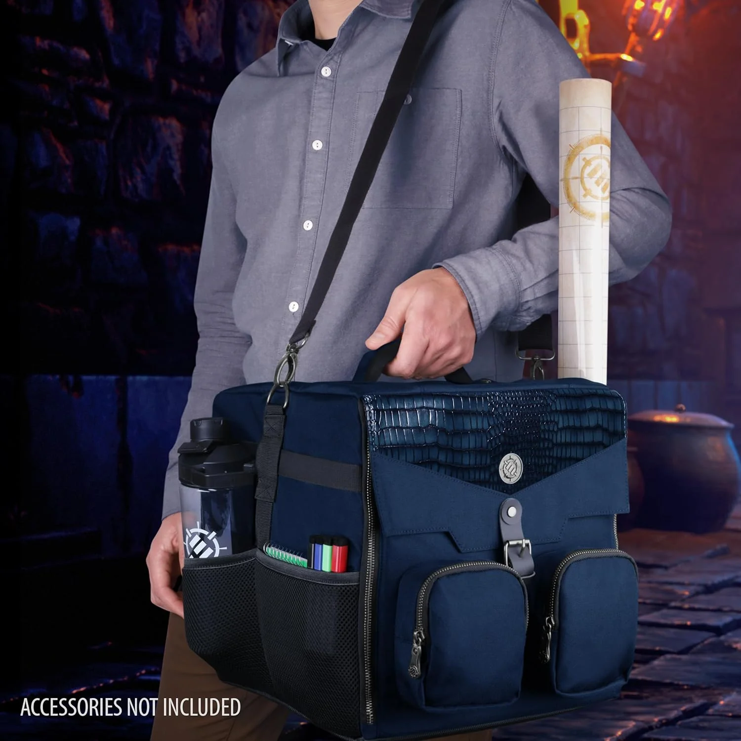ENHANCE Brettspiel-Umhängetasche - Collector’s Edition Aufbewahrung mit Schultergurt & Zubehörfächern für Würfel, Karten un mehr - Verstärkte Tasche schützt Tabletop-Spiele (Drachen Blau - Image 2