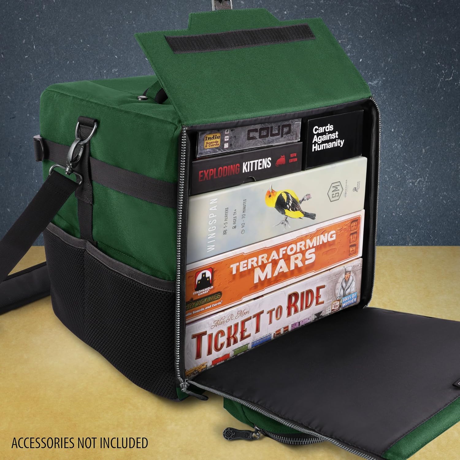ENHANCE Brettspiel-Umhängetasche - Collector’s Edition Aufbewahrung mit Schultergurt & Zubehörfächern für Würfel, Karten un mehr - Verstärkte Tasche schützt Tabletop-Spiele (Drachen Grün - Image 2