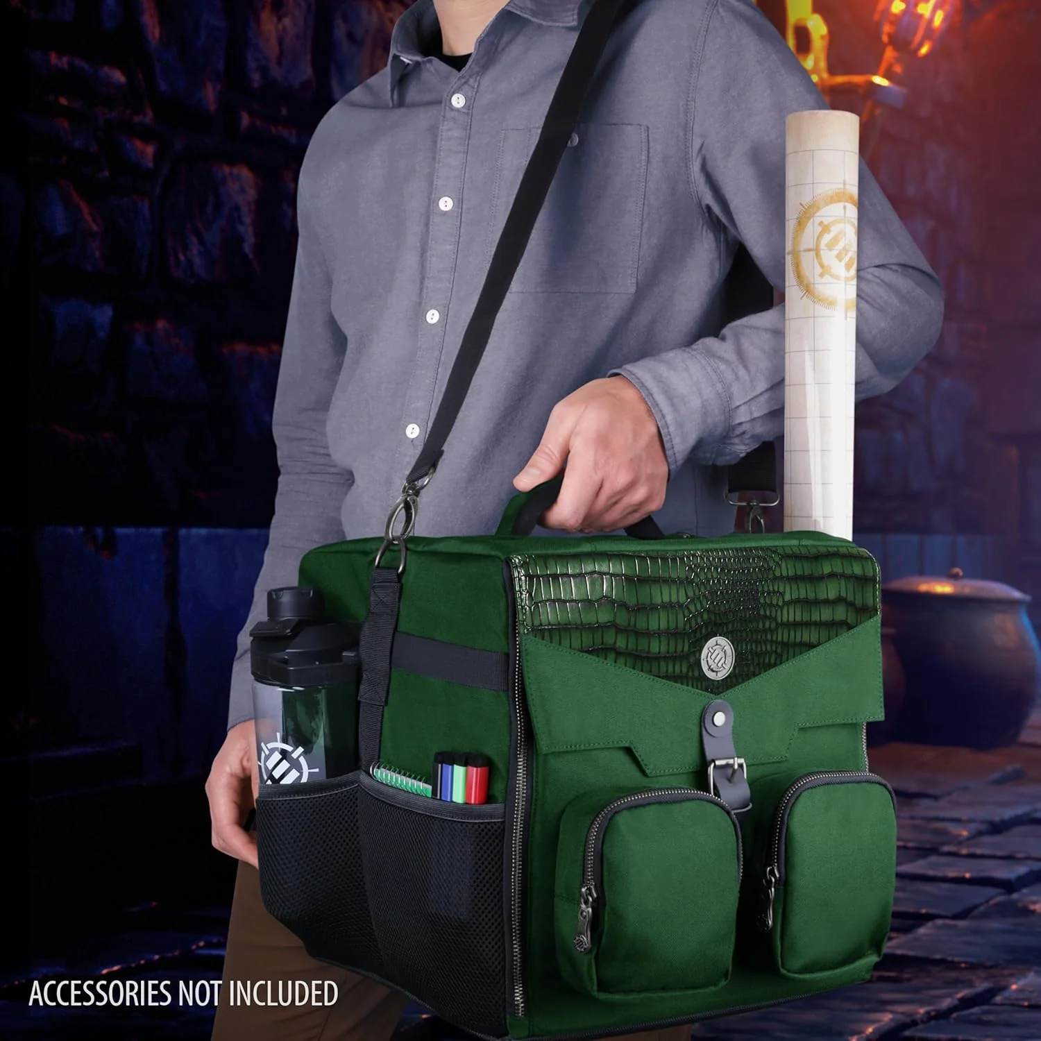 ENHANCE Brettspiel-Umhängetasche - Collector’s Edition Aufbewahrung mit Schultergurt & Zubehörfächern für Würfel, Karten un mehr - Verstärkte Tasche schützt Tabletop-Spiele (Drachen Grün - Image 3