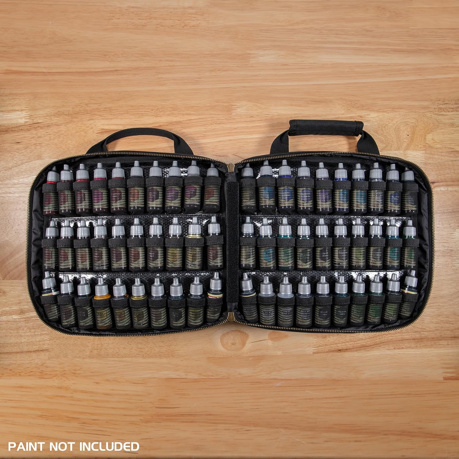 ENHANCE Custodia per Pittura Miniature - Valigetta con Slot per 60 Flaconi e 16 Pennelli, Organizer con Display a Galleria per Colori, Tracolla Comoda, Tappetino Lavabile e Superficie Facile da Pulire - Image 3