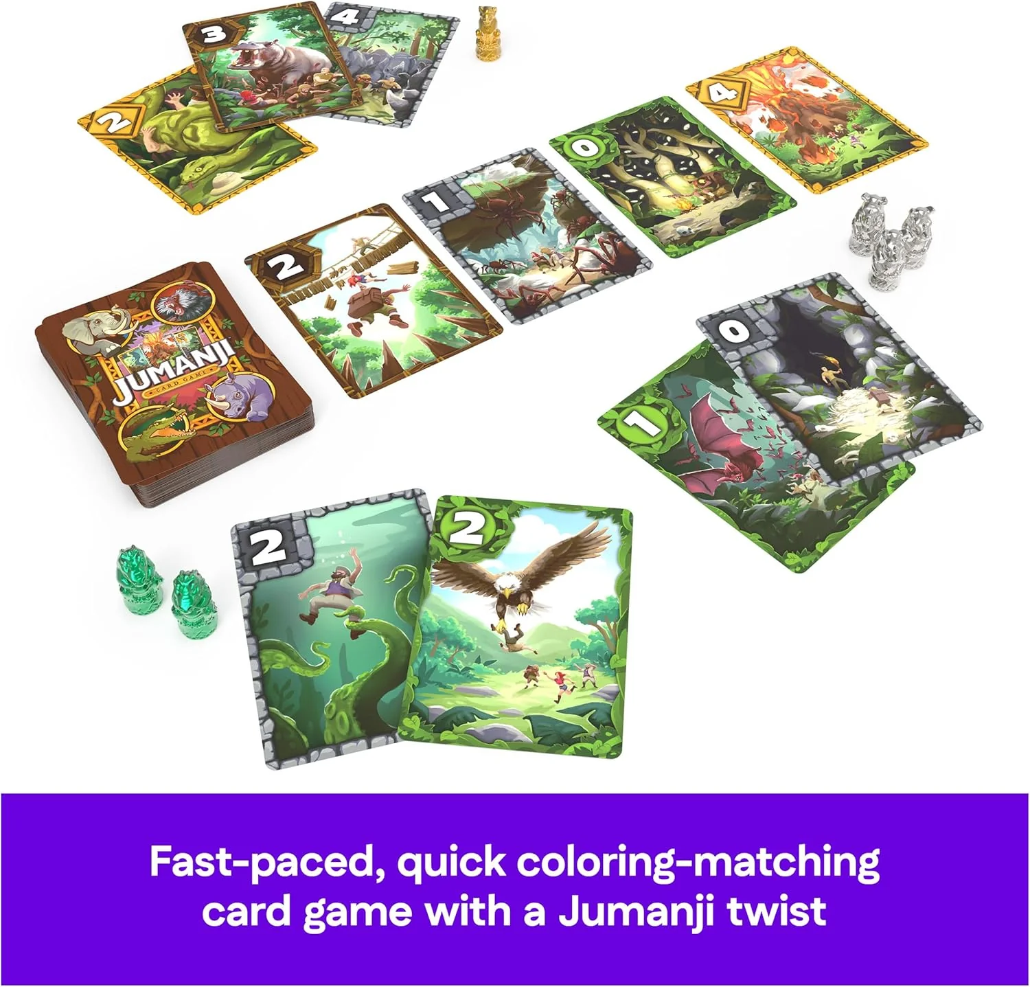 Spin Master Games, Jumanji Card Game, Experience the Thrilling Adventure Based on The Action-Comedy Movie, Take on Jungle Challenges for Kids, Adults & Family Game Night, 2-5 Players, for Ages 7 & Up - Image 2