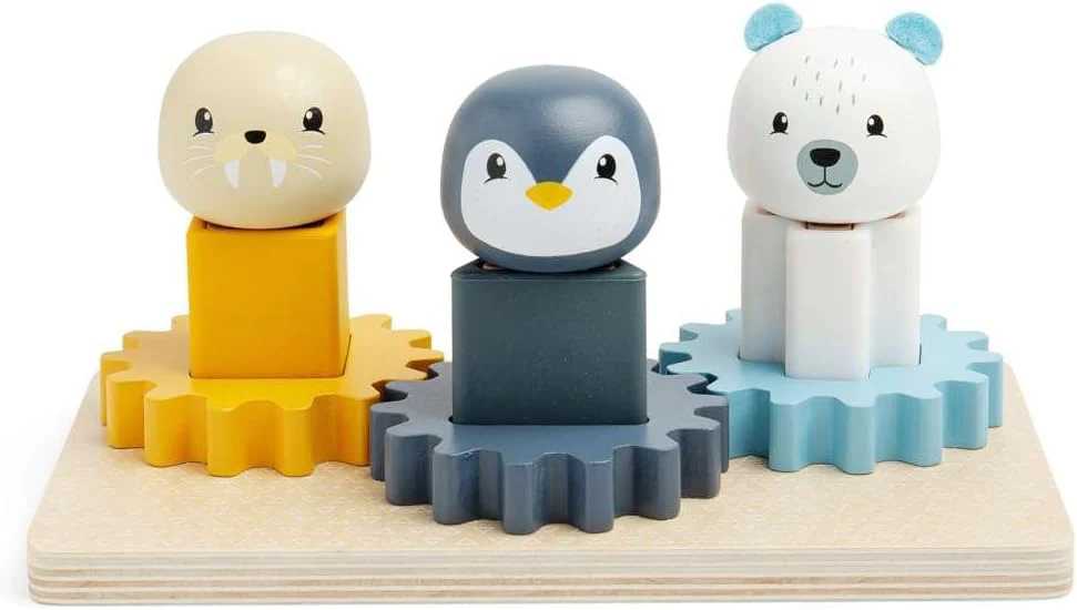 Bigjigs Toys Arctic Animal Cog Puzzles Board - 10-delig houten vorm-matching-spel, duurzame stukken hout met siliconenvormen, baby-peuter Montessori-speelgoed, cadeaus voor 1 2 3 jaar oud - Image 3