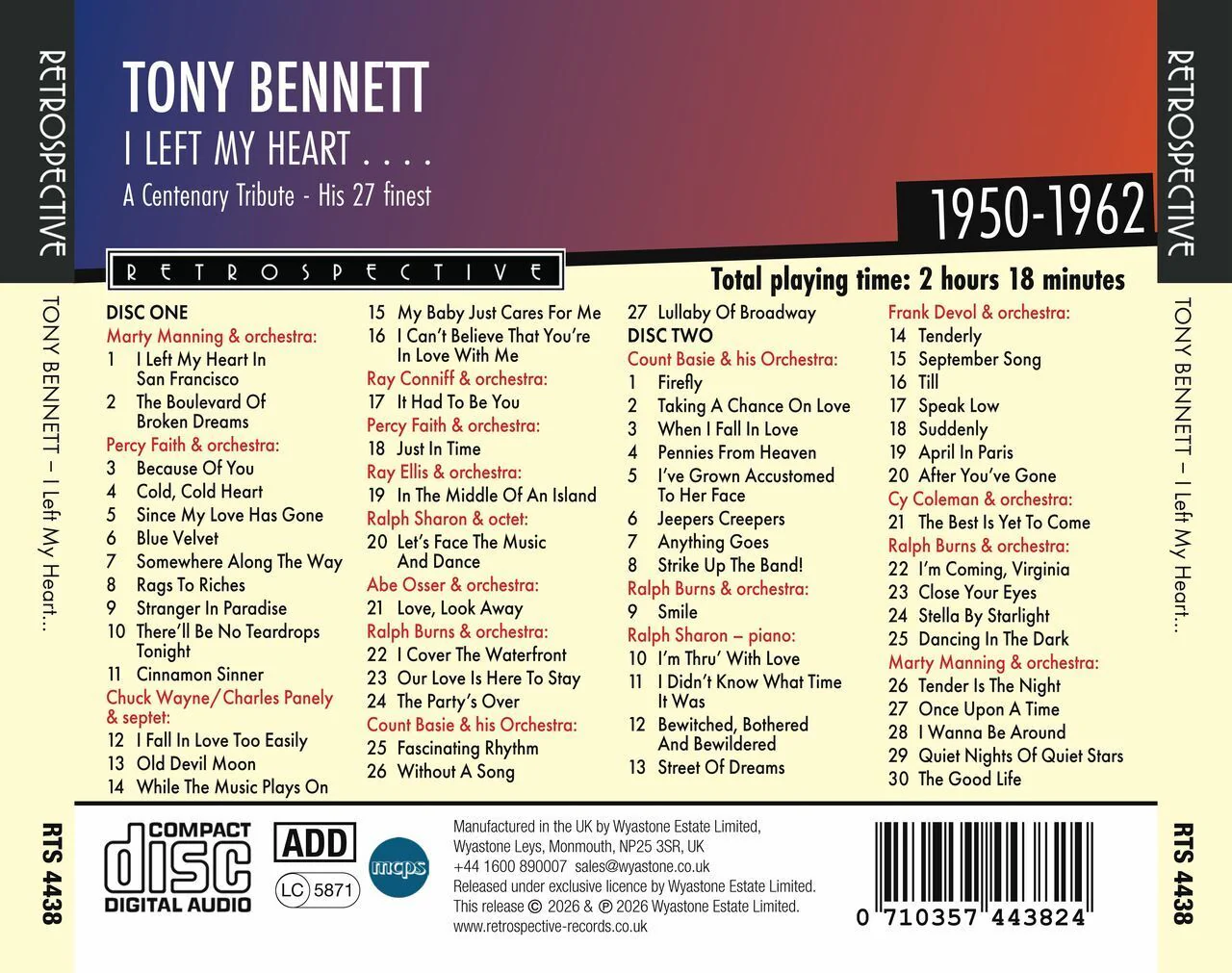 Tony Bennett: I Left My Heart... A Centenary Tribute: His 57 Finest 1950-1962 - Image 2