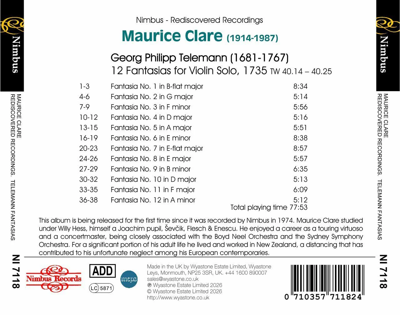 Maurice Clare: Nimbus Rediscovered Recordings - Image 2