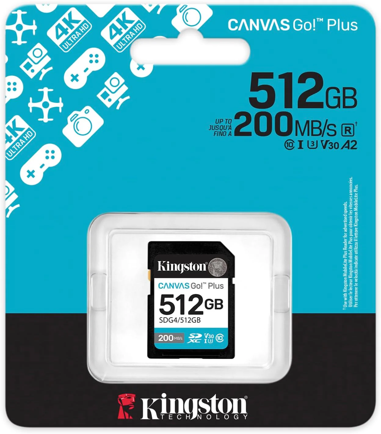Kingston Canvas Go Plus SDXC Memory Card Gen4 200MB/s C10 UHS-I U3 V30 512GB-SDG4/ - Image 7