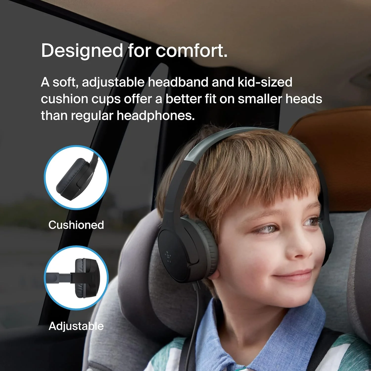 Belkin SoundForm Mini Wired On-Ear Headphones for Kids, Over-Ear Headset for Children with inline Microphone for Online Learning, School, Travel, Play, For 3.5mm Compatible Devices - Image 6