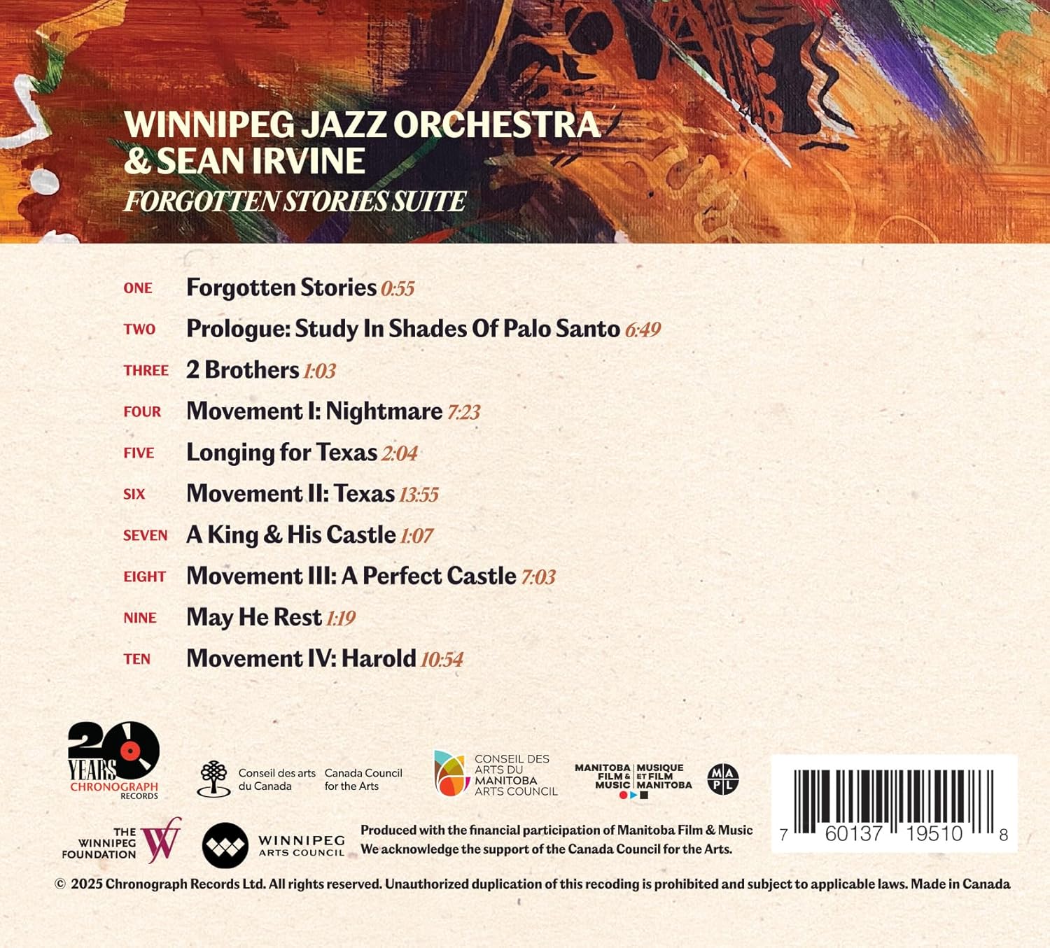 Winnipeg Jazz Orchestra & Sean Irvine - Forgotten Stories Suite [Cd] - Image 2