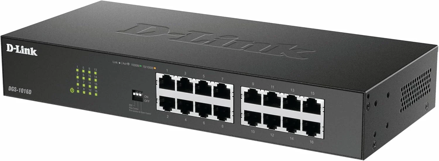 D-Link DGS-1016D 16-Port Green Ethernet Copper Gigabit Switch, Hub, Internet Splitter, Metal, Fanless, Plug and Play - UK Model, black DGS-1016D - Image 3