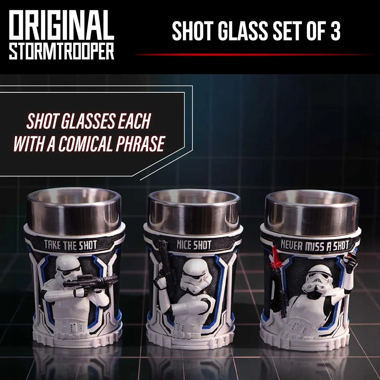 Nemesis Now Star Wars Stormtrooper Shot Glass Set of 3 - Collectible Resin Shot Glasses with 3D Sculpted Design, Stainless Steel Inserts, 8.7cm - Image 4