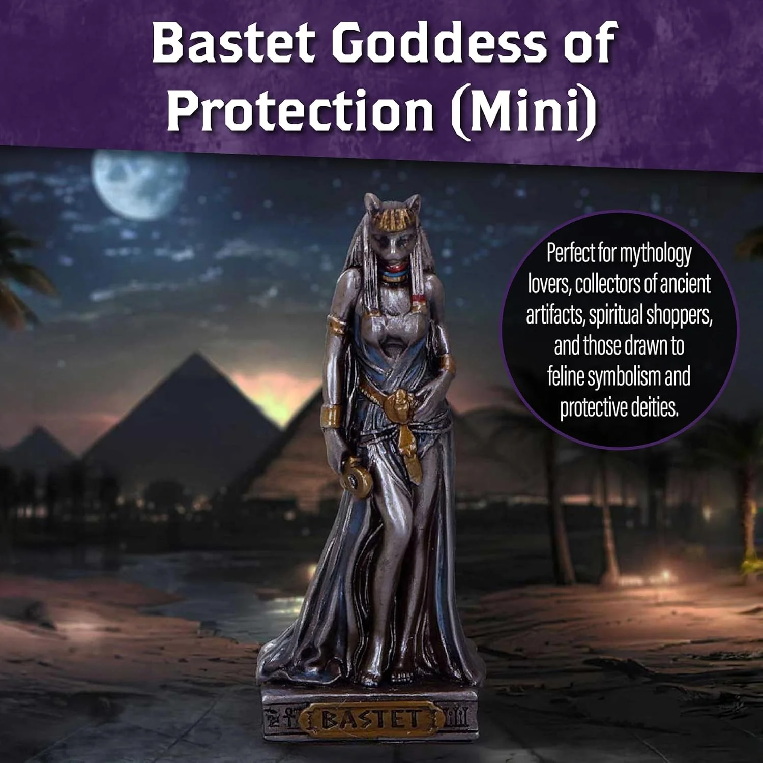 Nemesis Now Bastet Goddess of Protection (Mini) 8.2cm – Egyptian Cat Goddess Resin Figurine, Bronze Mini Statue, Ancient Egyptian Mythology Decor - Image 6