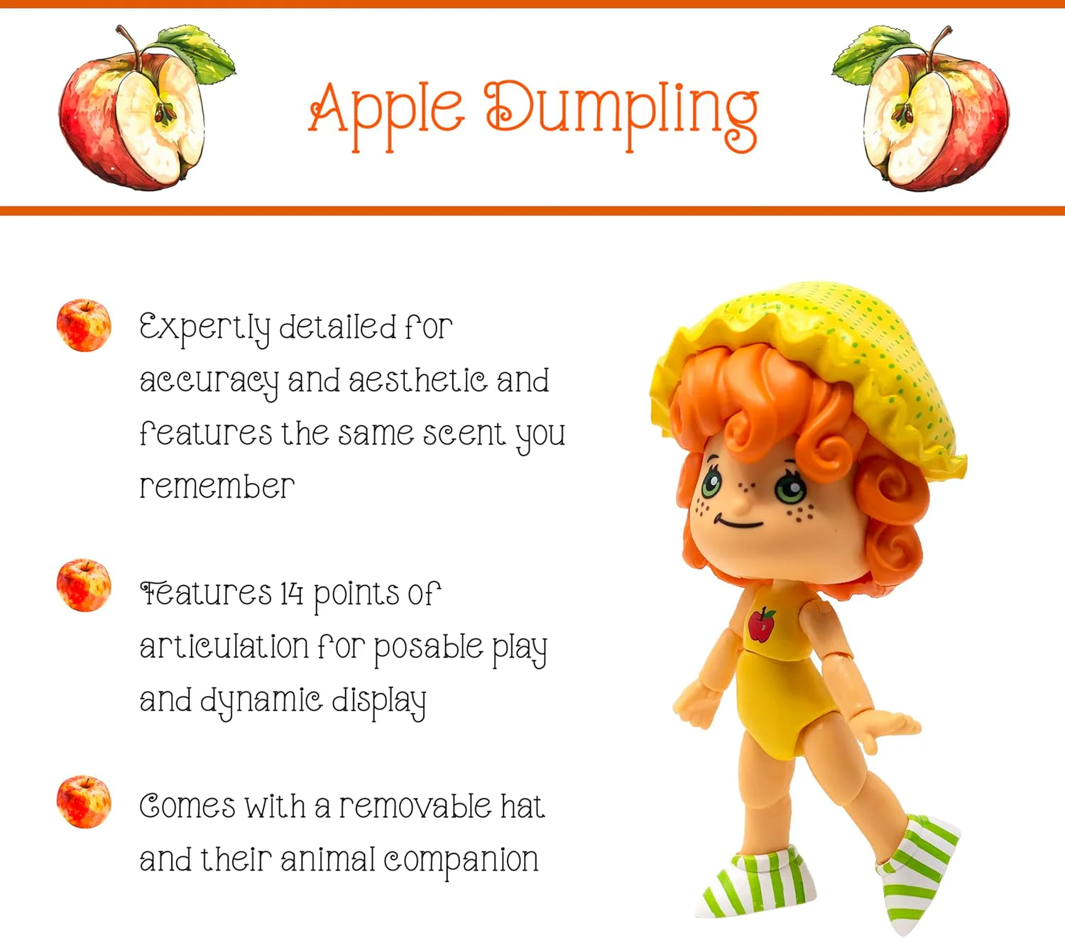 Boss Fight Studio Classic Strawberry Shortcake Apple Dumplin Action Figure - Figurine de collection parfumée avec chapeau amovible et compagnon animal - Échelle 1:12 - Image 6