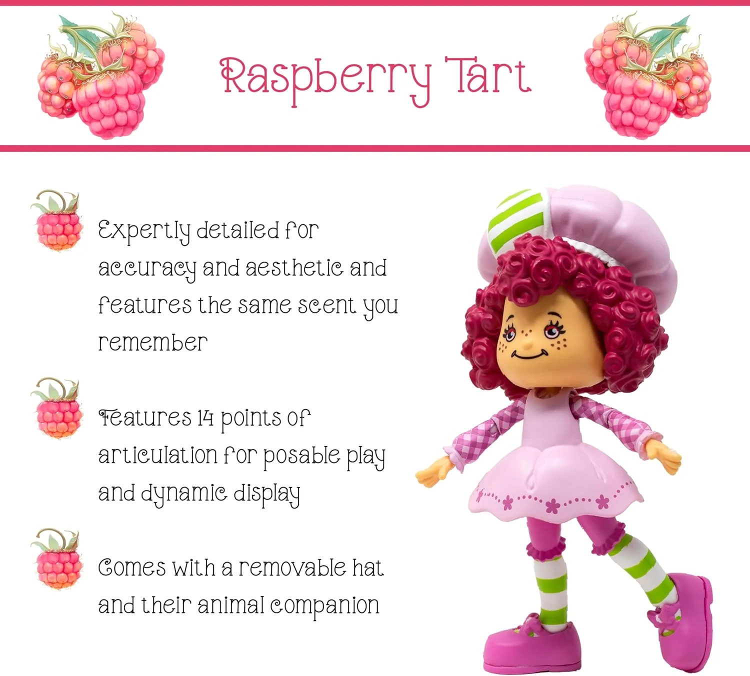 Boss Fight Studio Classic Strawberry Shortcake Raspberry Tart Actionfigur - Sammlerstück, duftende Figur mit abnehmbarem Hut und Tierbegleiter - Maßstab 1:12 - Image 3