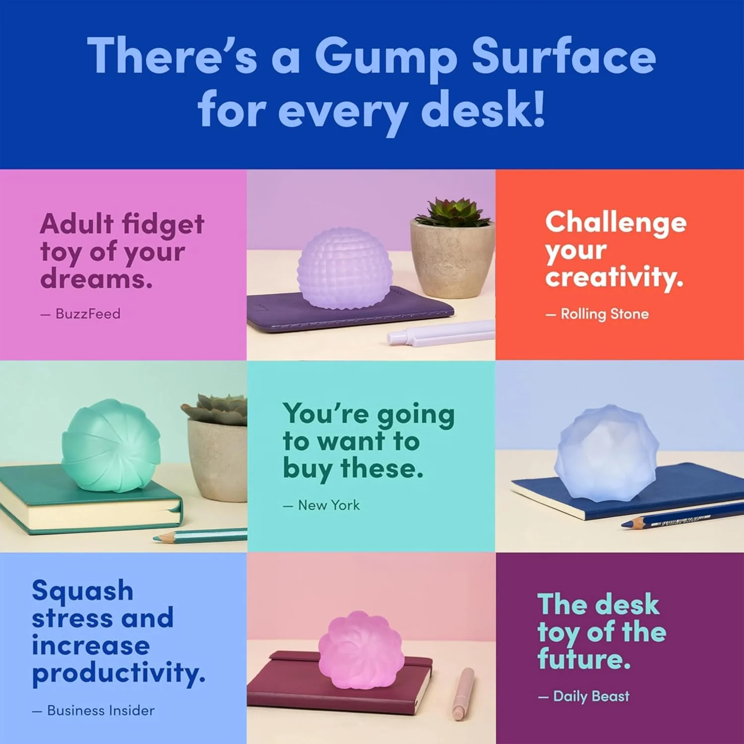 Gump Surface Gel-Filled Stress Ball | Ultra-Squishy Fidget Toy for Stress Relief & Focus | Anxiety Ball for Adults & Teens | Sensory Squeeze Toy | Cool Mix 2 Pack - Image 2