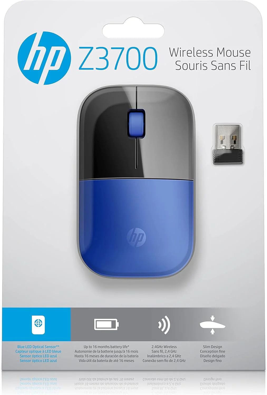 HP Z3700 Wireless Mouse, Blue, Slim, Multi-OS & Device Compatibility, 2.4 GHZ Connectivity, Multi-Surface Technology, Blue LED 1200 dpi Optical Sensor, Up to 16 Months Battery Life - Image 2