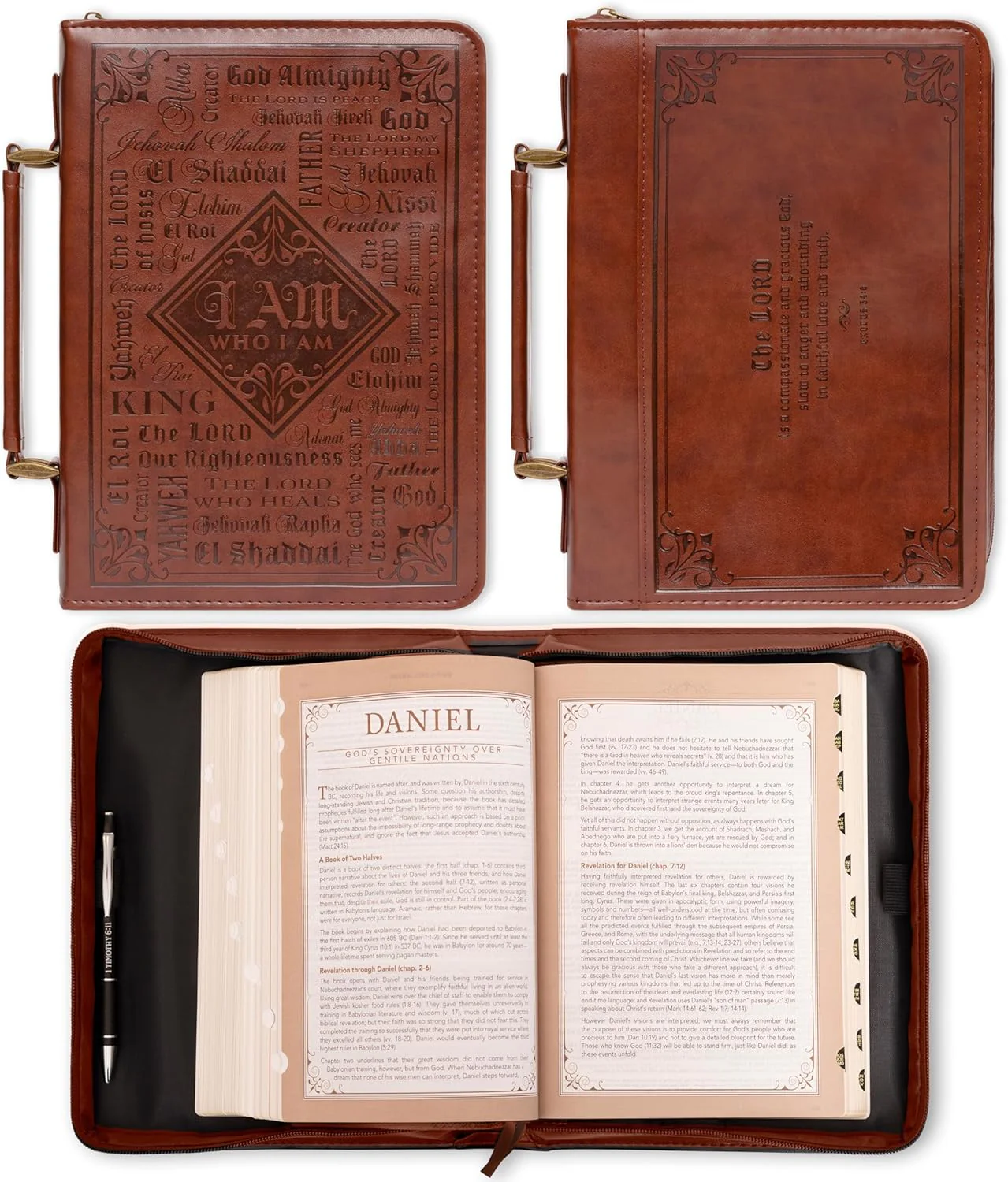 Christian Art Gifts Men's Classic Bible Cover Names of God Exodus 34:6, Brown Faux Leather - Image 2