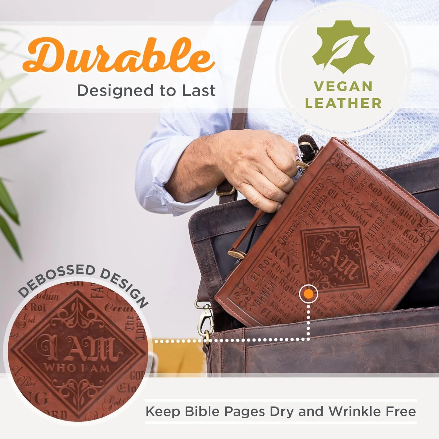 Christian Art Gifts Men's Classic Bible Cover Names of God Exodus 34:6, Brown Faux Leather - Image 3