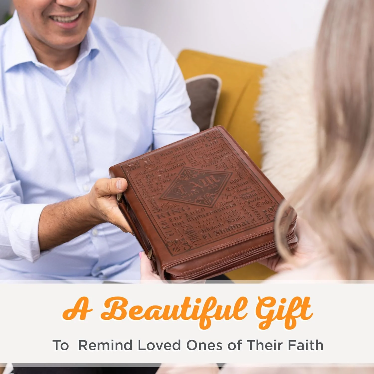 Christian Art Gifts Men's Classic Bible Cover Names of God Exodus 34:6, Brown Faux Leather - Image 6