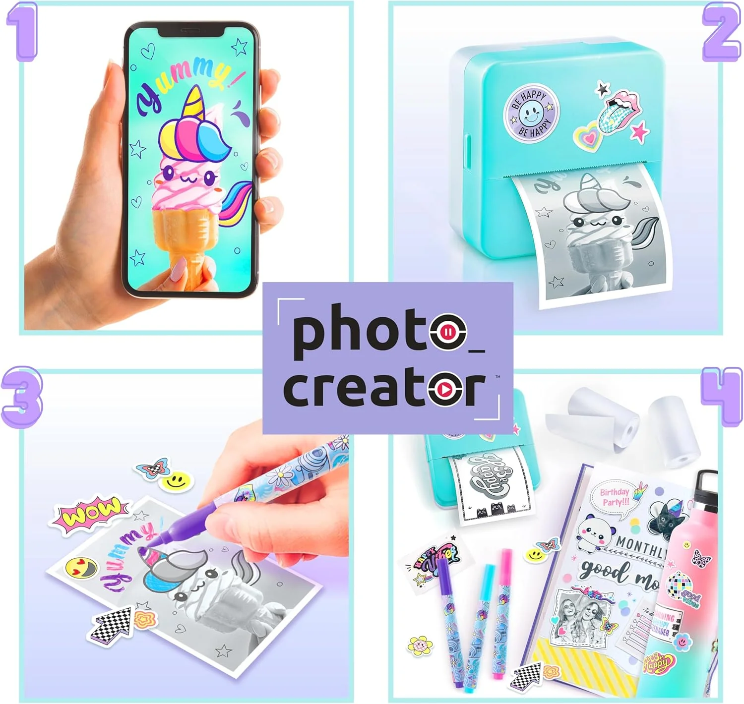 Canal Toys Photo Creator Instant Pocket Printer, Blue, Mini printer, AI app, 3 Rolls, Sticky roll, Pens, Stickers - Image 3