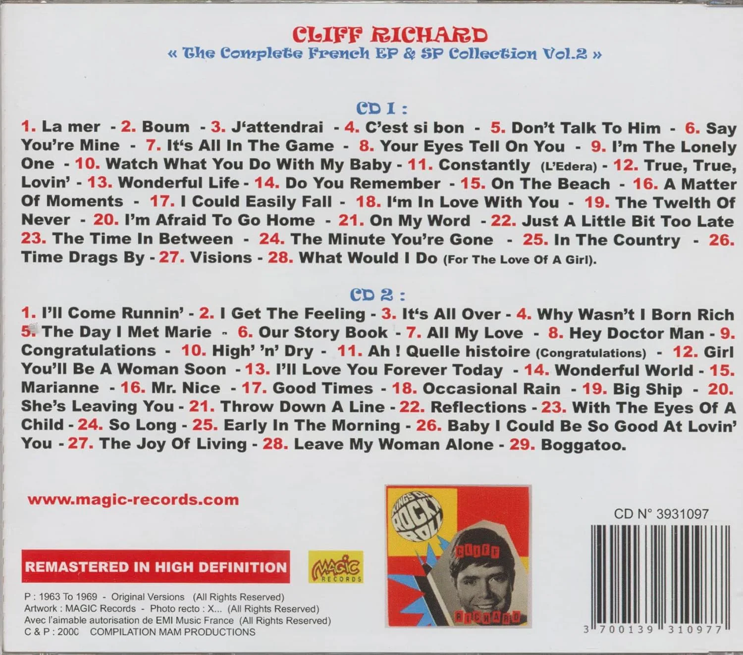 Cliff Richard - Complete French Ep Collection 2 1963-1969 (2 Cd) - Image 2