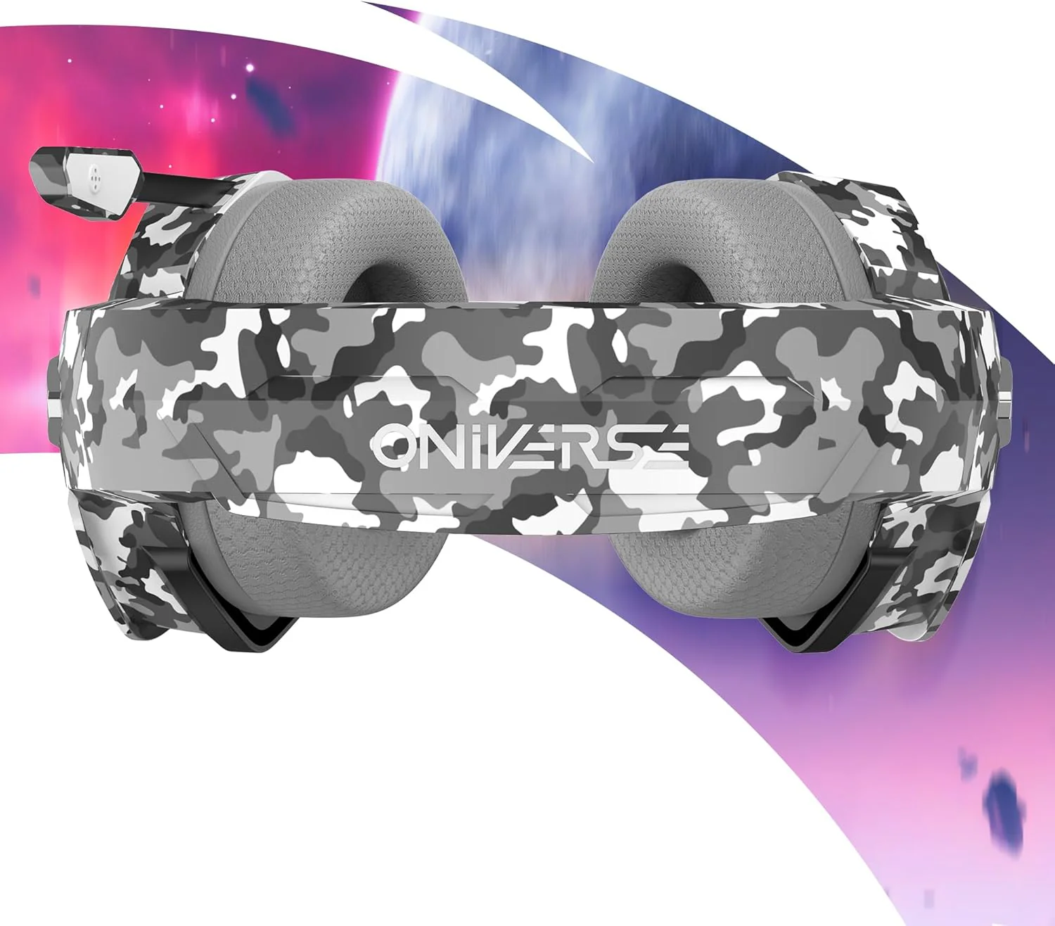 Oniverse Gaming-headset PS5 PS4 Switch Xbox PC Mac met verstelbare microfoon, LED, luidsprekers 50 mm, oorkussens van ademende stof, bekabeld, Nebula (Urban Camo/grijs - Image 4