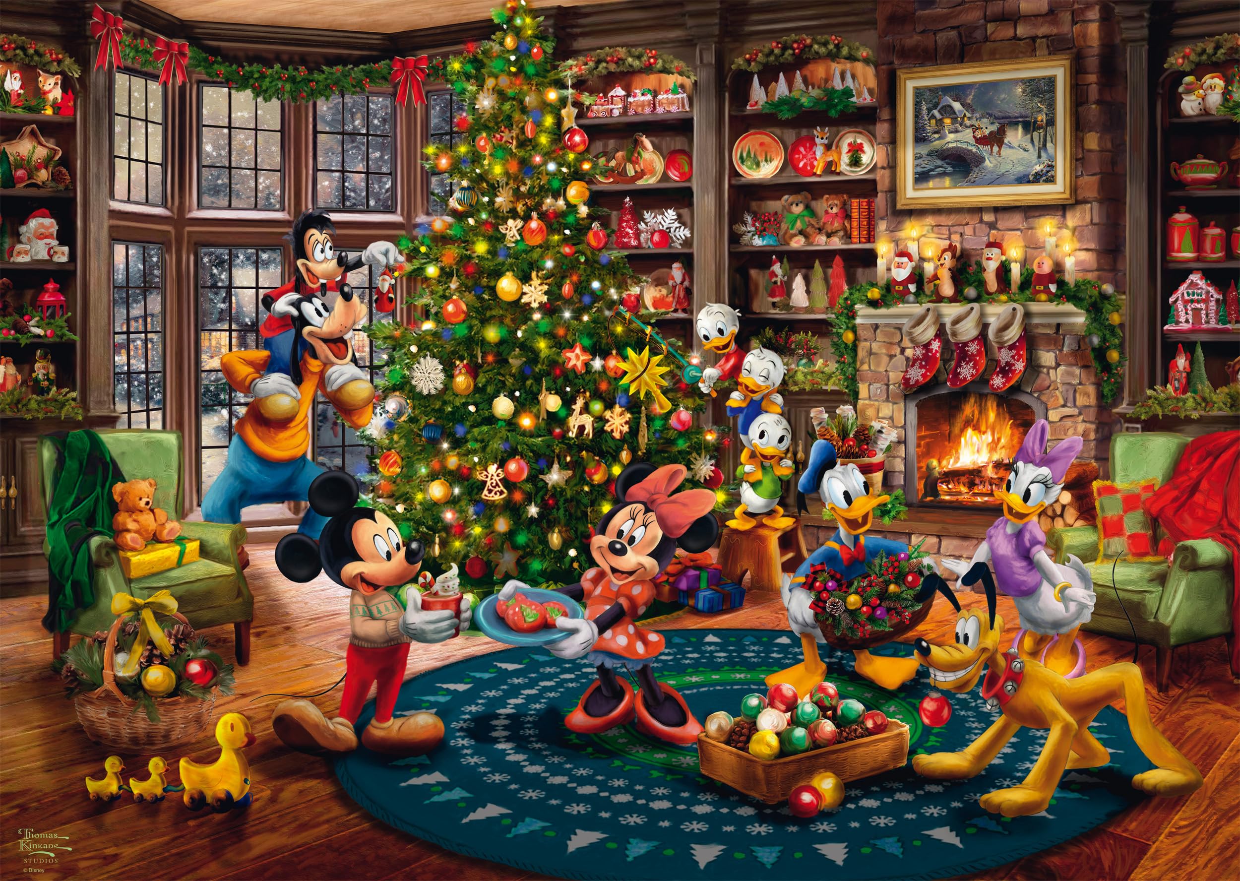 Schmidt Spiele 58047 Disney, Mickey & Minnie Trimming The Tree, Thomas Kinkade, 1000 Piece Puzzle