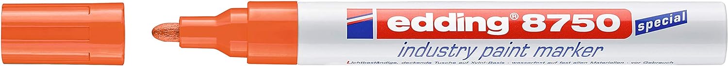edding 8750 industry paint marker - orange - 1 pen - round nib 2-4 mm - paint marker for writing on dusty, slightly oily surfaces, tyres, metal, glass and wood - permanent, waterproof - Image 3