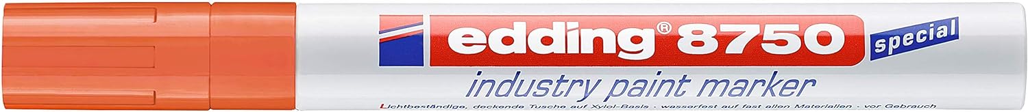 edding 8750 industry paint marker - orange - 1 pen - round nib 2-4 mm - paint marker for writing on dusty, slightly oily surfaces, tyres, metal, glass and wood - permanent, waterproof - Image 4