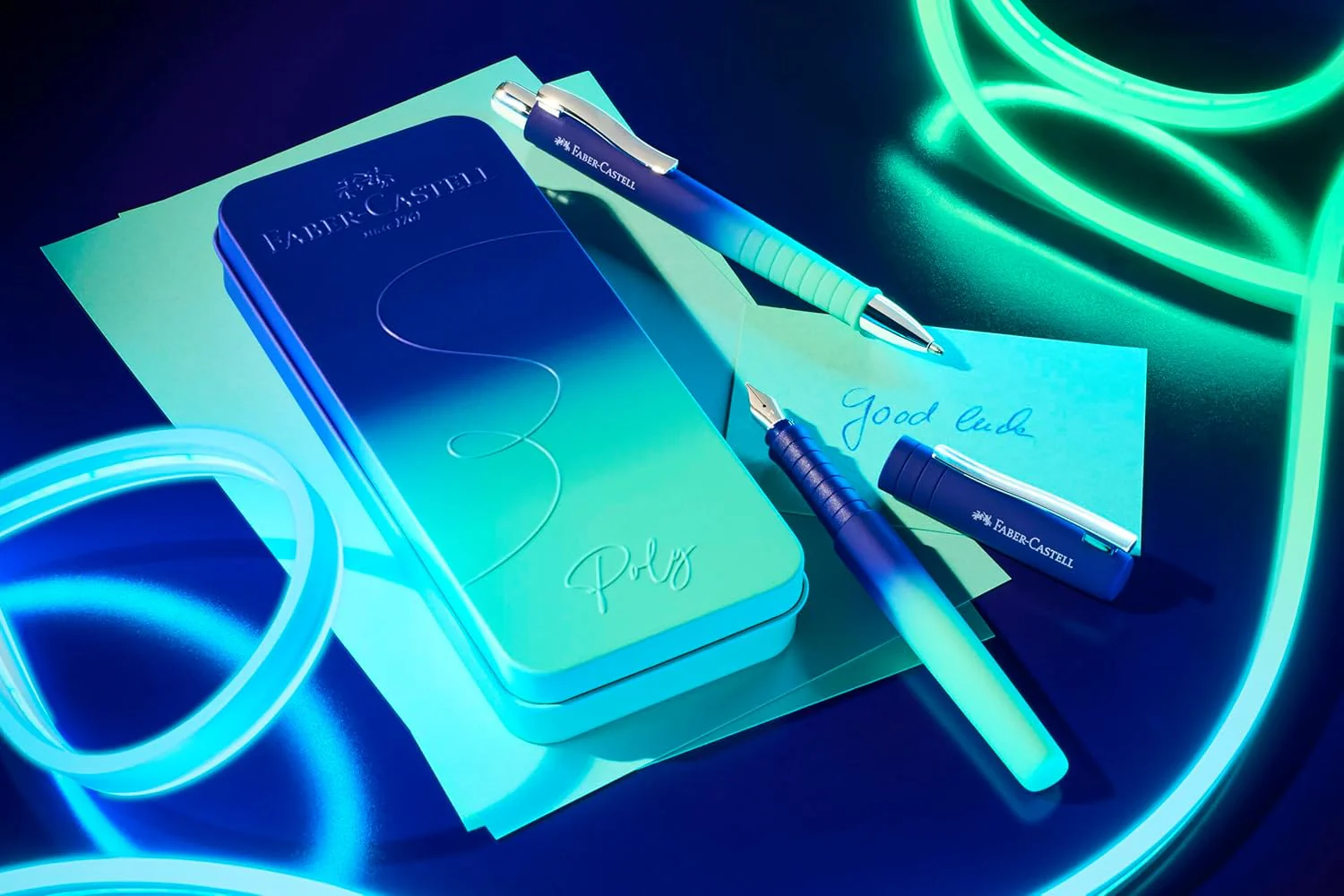 Faber-Castell 241055 - Poly Pen Writing Set with XB Ballpoint Pen and M Fountain Pen, Gift Set buzzing blue - Image 7